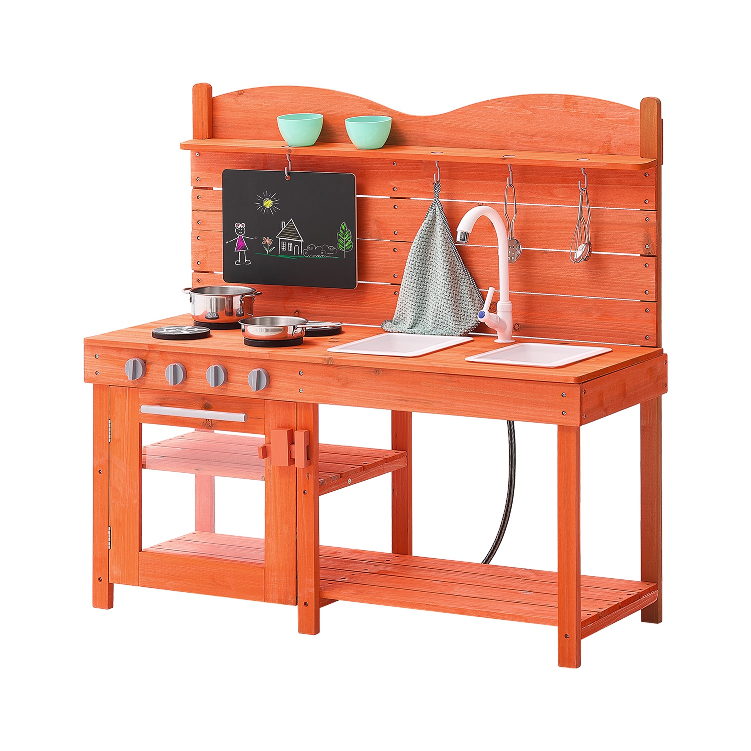 VEVOR Mud Kitchen for Kids, Wooden Toy Play Kitchen Set, Outdoor Toddler Grocery Store Playset for Boys & Girls, with Stoves, Sink, Faucet,