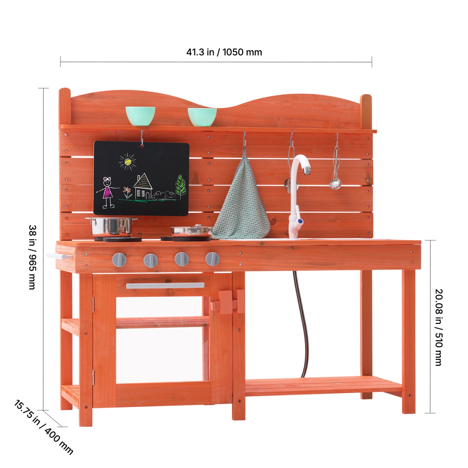 VEVOR Mud Kitchen for Kids, Wooden Toy Play Kitchen Set, Outdoor Toddler Grocery Store Playset for Boys & Girls, with Stoves, Sink, Faucet,