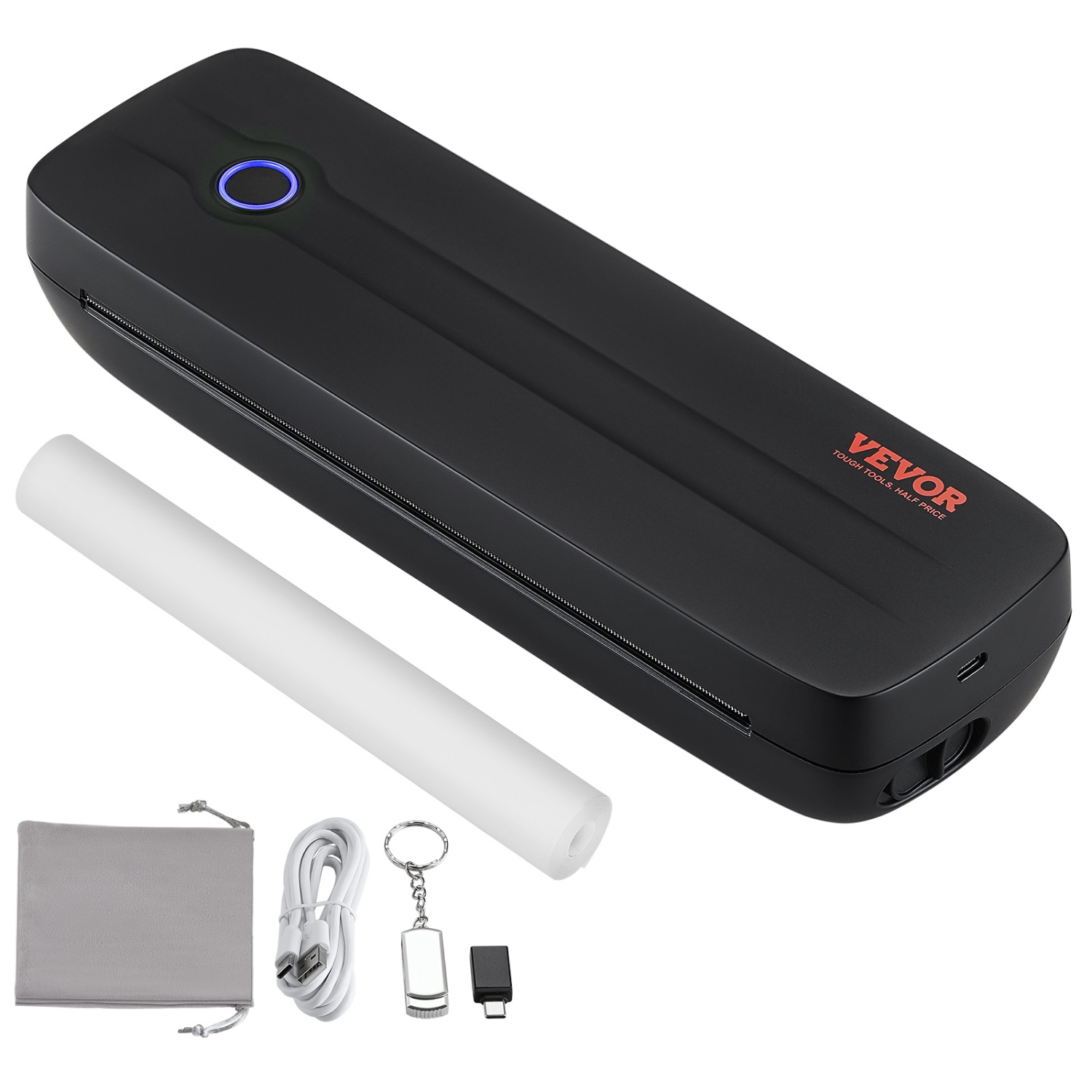 VEVOR 300 DPI Portable Thermal Printer-2600mAh Battery, Bluetooth Inkless Mobile Printer for A4, A5 & 8.5" x 11" Thermal Paper, Fit iOS, Android &