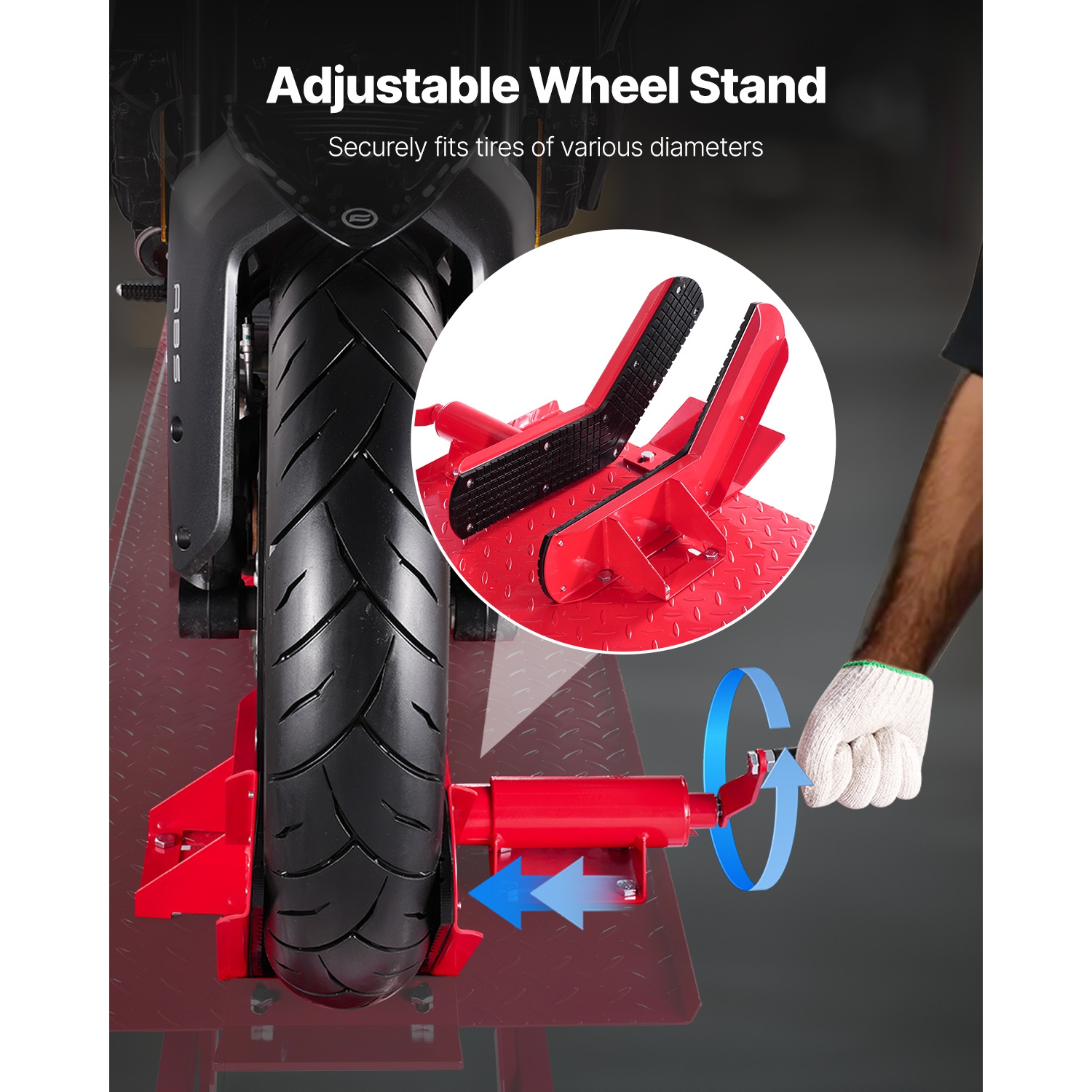 VEVOR 1000lbs Weight Capacity Motorcycle Lift Table, 360° Moving Motorcycle Jack Stand, 8.6-31 in Height Range, Heavy Duty Bike Repair Stand with