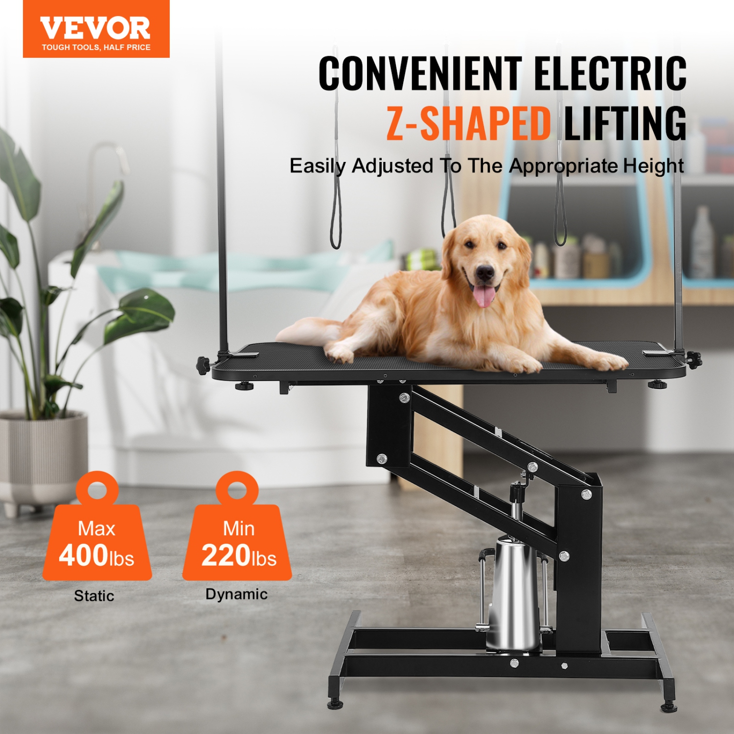 VEVOR 43" Hydraulic Pet Grooming Table, Heavy Duty Dog Grooming Arm for Medium/Small Dogs, Height Adjustable, Anti Slip Tabletop /Dog Grooming