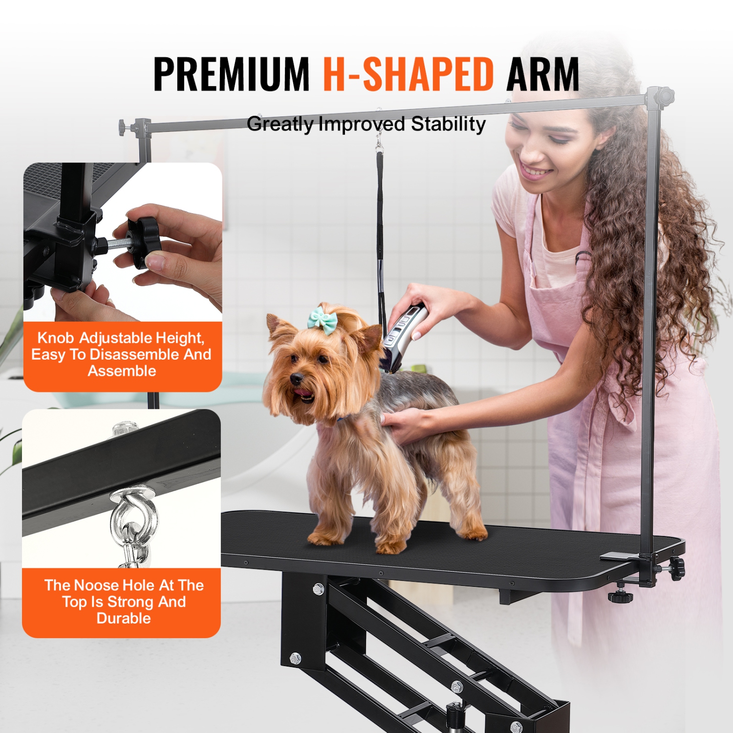 VEVOR 43" Hydraulic Pet Grooming Table, Heavy Duty Dog Grooming Arm for Medium/Small Dogs, Height Adjustable, Anti Slip Tabletop /Dog Grooming