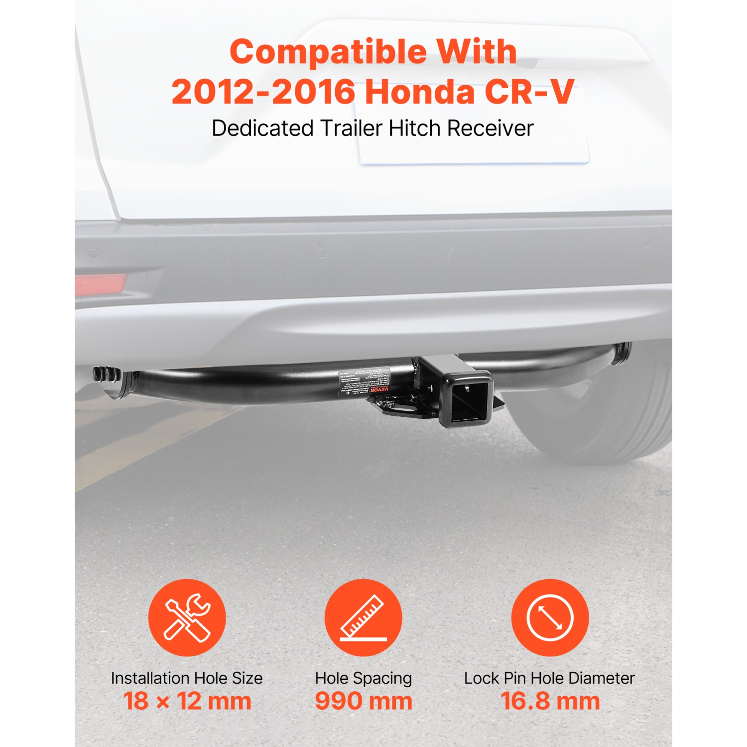 VEVOR 6000 lbs Class 3 Trailer Hitch, 2-Inch Receiver, Q345B Steel Tube Frame, Compatible with 2012-2016 Honda CR-V, Multi-Fit Hitch to Receive Ball