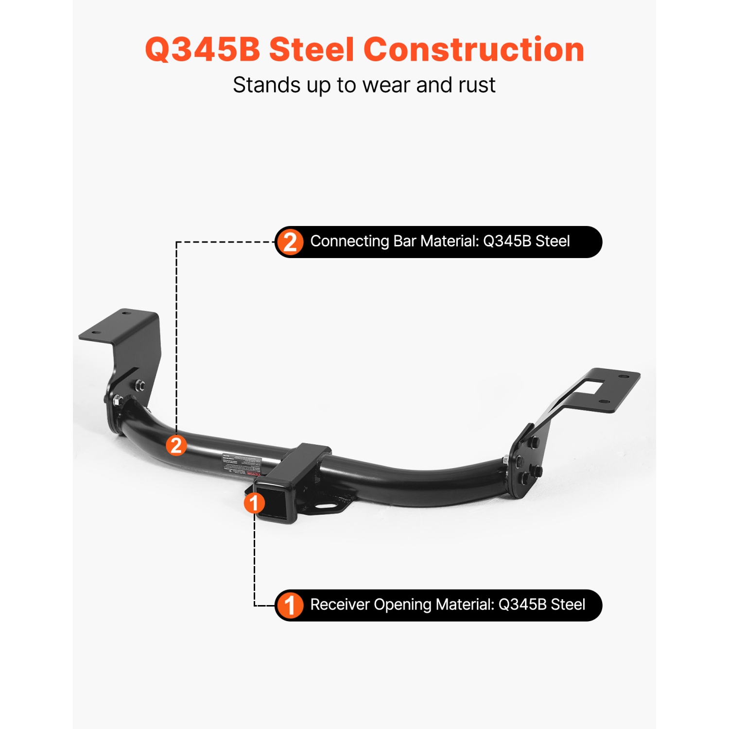 VEVOR 6000 lbs Class 3 Trailer Hitch, 2-Inch Receiver, Q345B Steel Tube Frame, Compatible with 2012-2016 Honda CR-V, Multi-Fit Hitch to Receive Ball