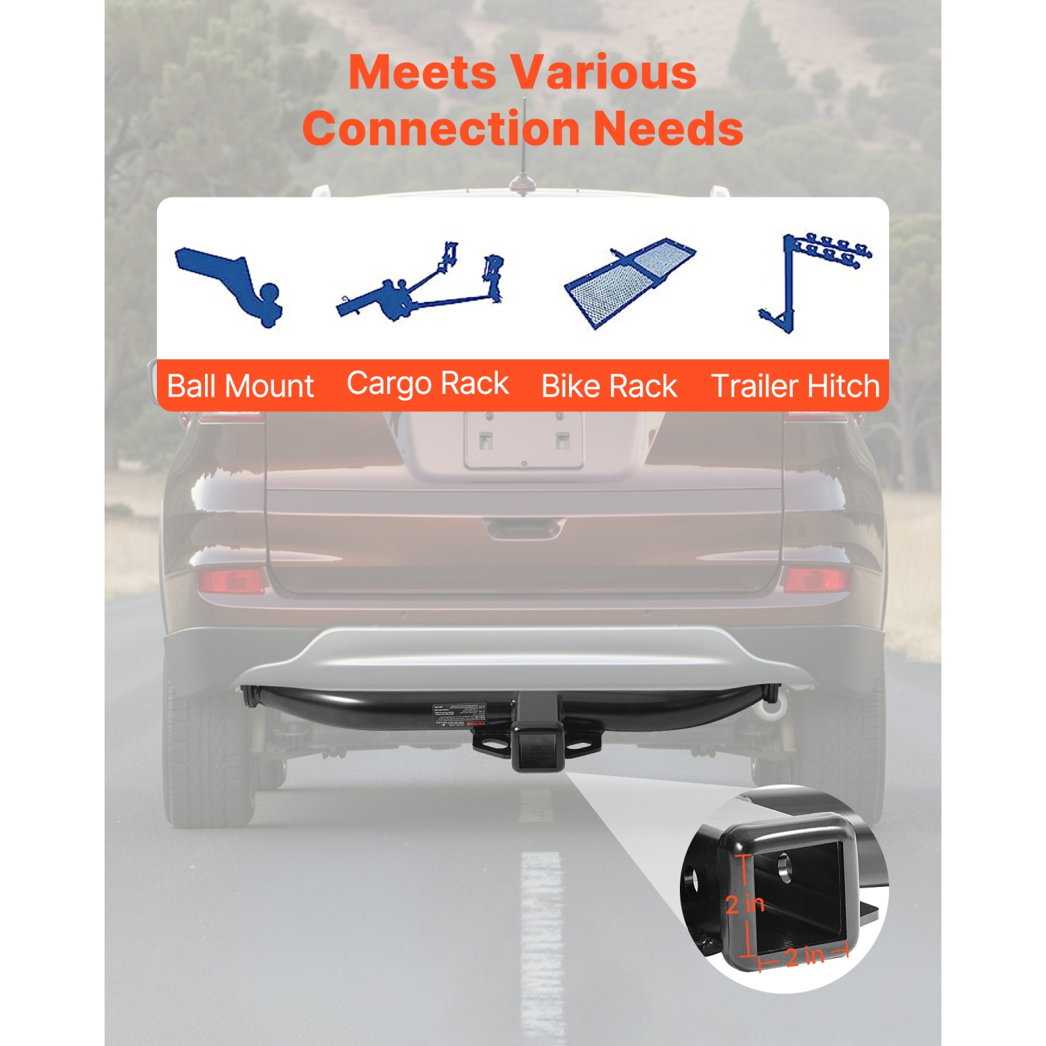 VEVOR 6000 lbs Class 3 Trailer Hitch, 2-Inch Receiver, Q345B Steel Tube Frame, Compatible with 2012-2016 Honda CR-V, Multi-Fit Hitch to Receive Ball