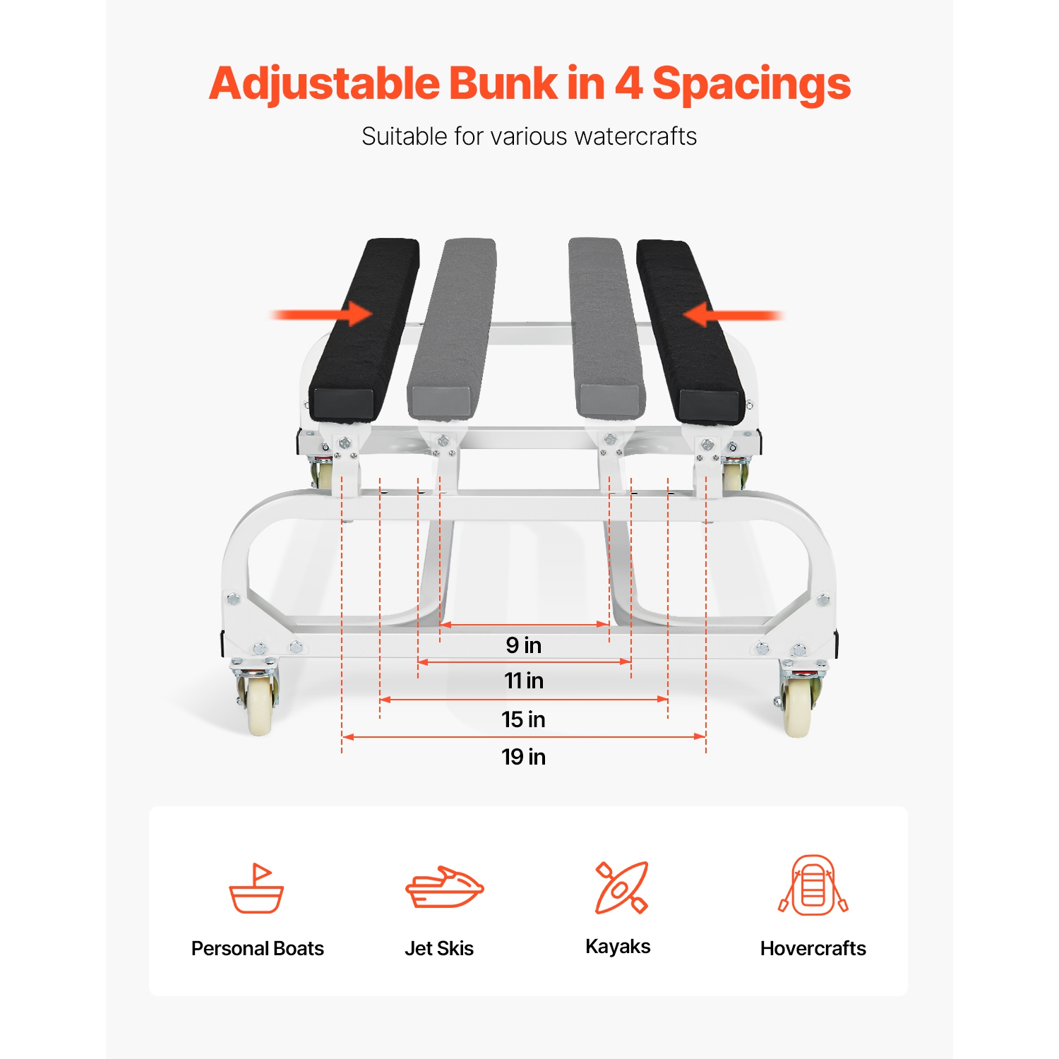 VEVOR 1000 lbs Watercraft PWC Dolly, Load Capacity, Jet Ski Stand PWC Cart for Moving Watercraft, Adjustable Bunks with 4 Casters & 2 Brakes,