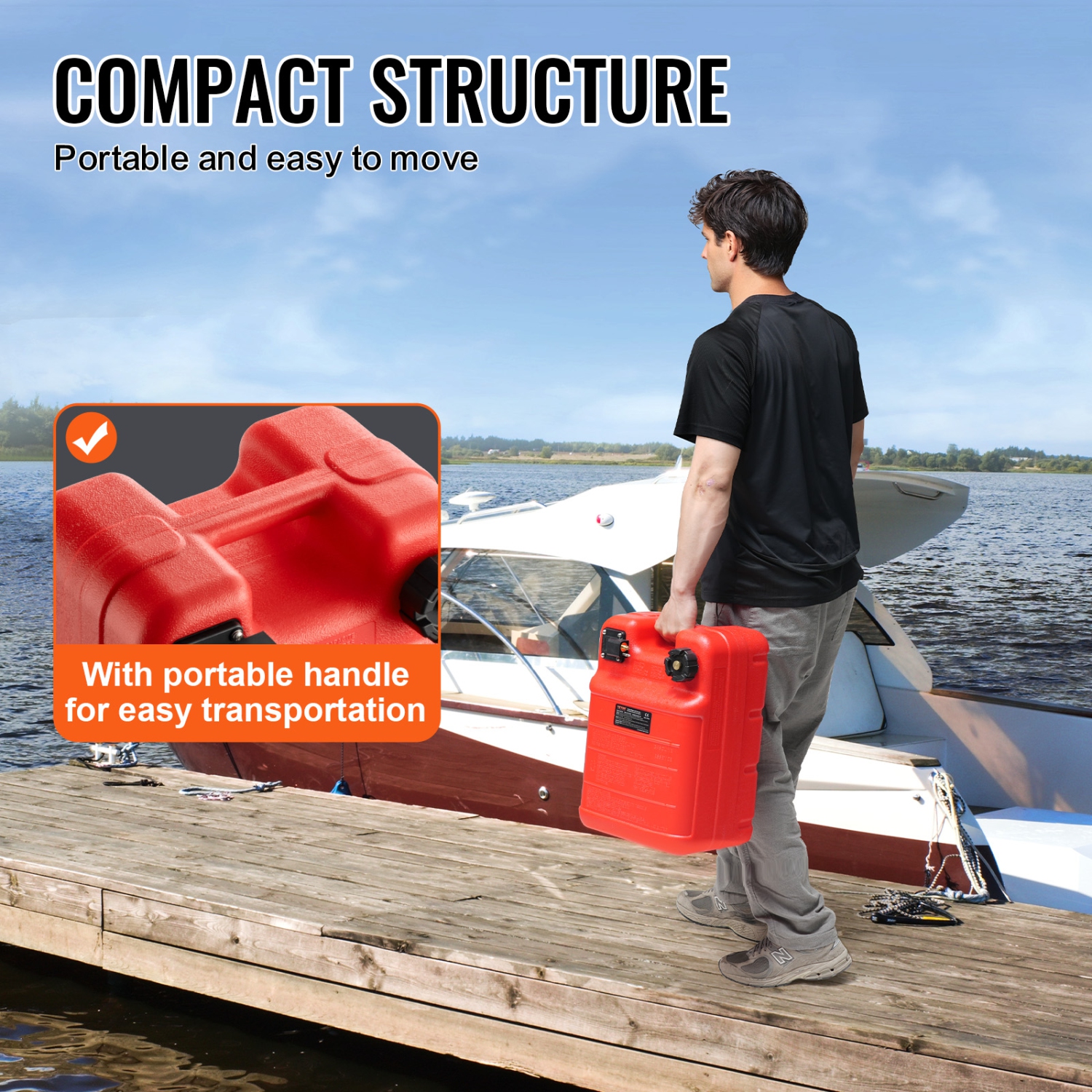 VEVOR 6.34-Gallon/24-L Marine Tank, Marine Portable Tank Outboard Marine Boat Transfer Tank with 9.8ft Hose, Gauge for Outboard Engine Boats, Yacht,