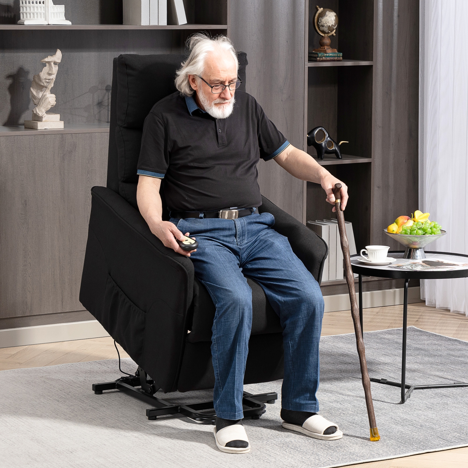 Fauteuil inclinable électrique de HOMCOM, fauteuil électrique pour personnes âgées, canapé inclinable rembourré avec télécommande, pochettes