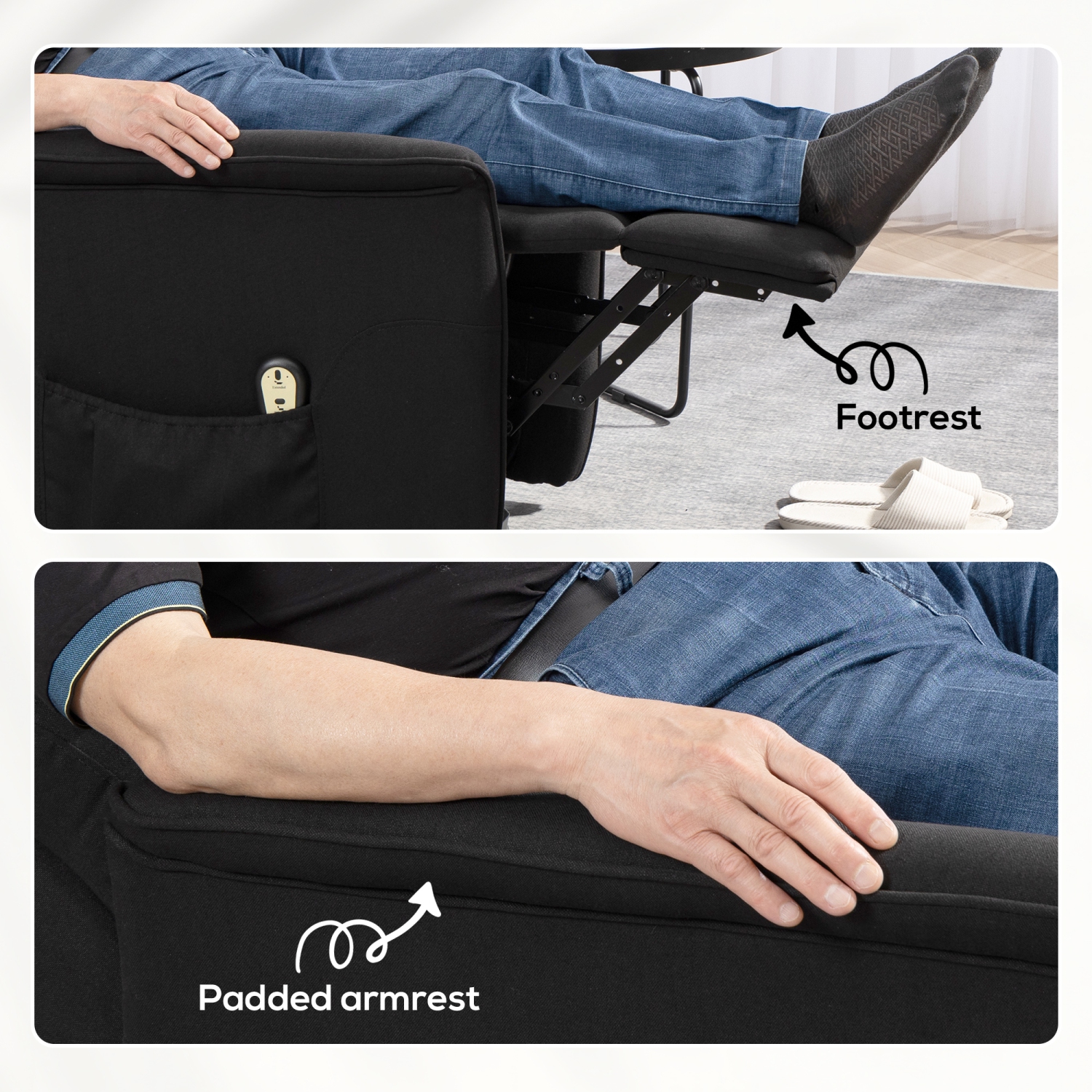 Fauteuil inclinable électrique de HOMCOM, fauteuil électrique pour personnes âgées, canapé inclinable rembourré avec télécommande, pochettes