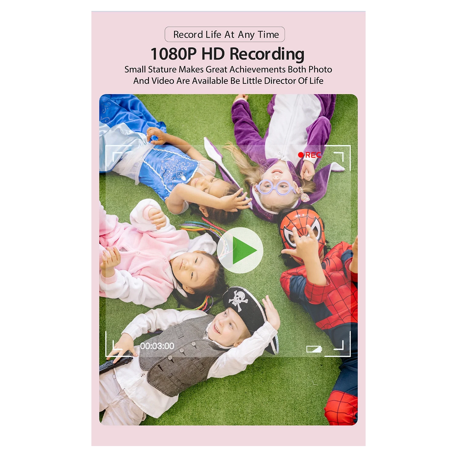 Digital HD Children's Mini Camera Student Home Camera Toy Children's Cartoon Camera 1080P - Pink