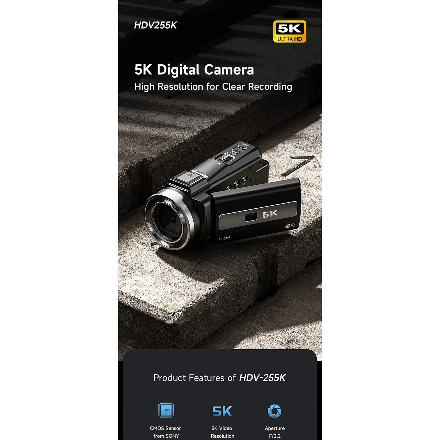 5K HD digital outdoor DV recorder shooting handheld camera home digital video camera 16x zoom, 6-axis anti-shake-270 rotation touch screen-64G memory