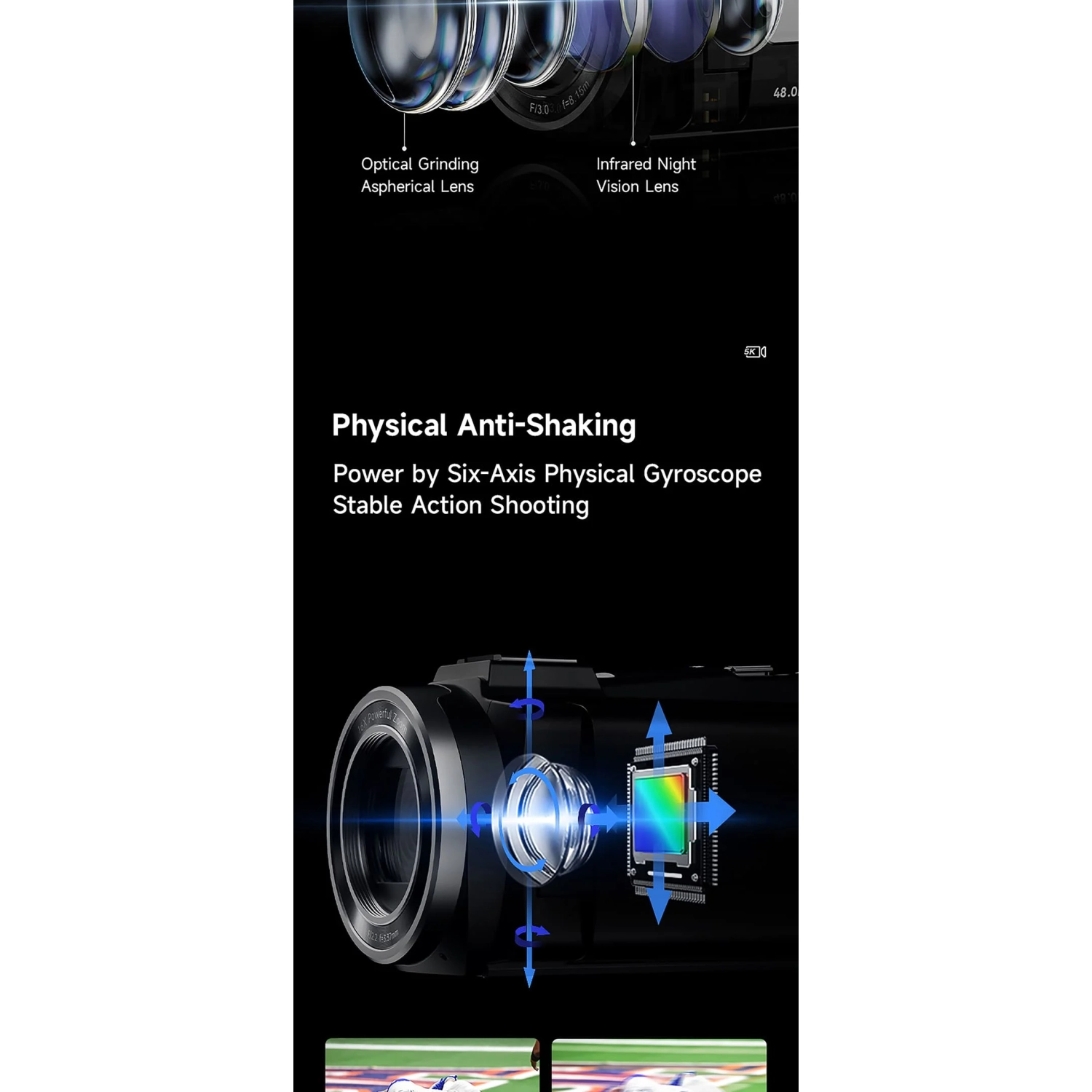 5K HD digital outdoor DV recorder shooting handheld camera home digital video camera 16x zoom, 6-axis anti-shake-270 rotation touch screen-64G memory