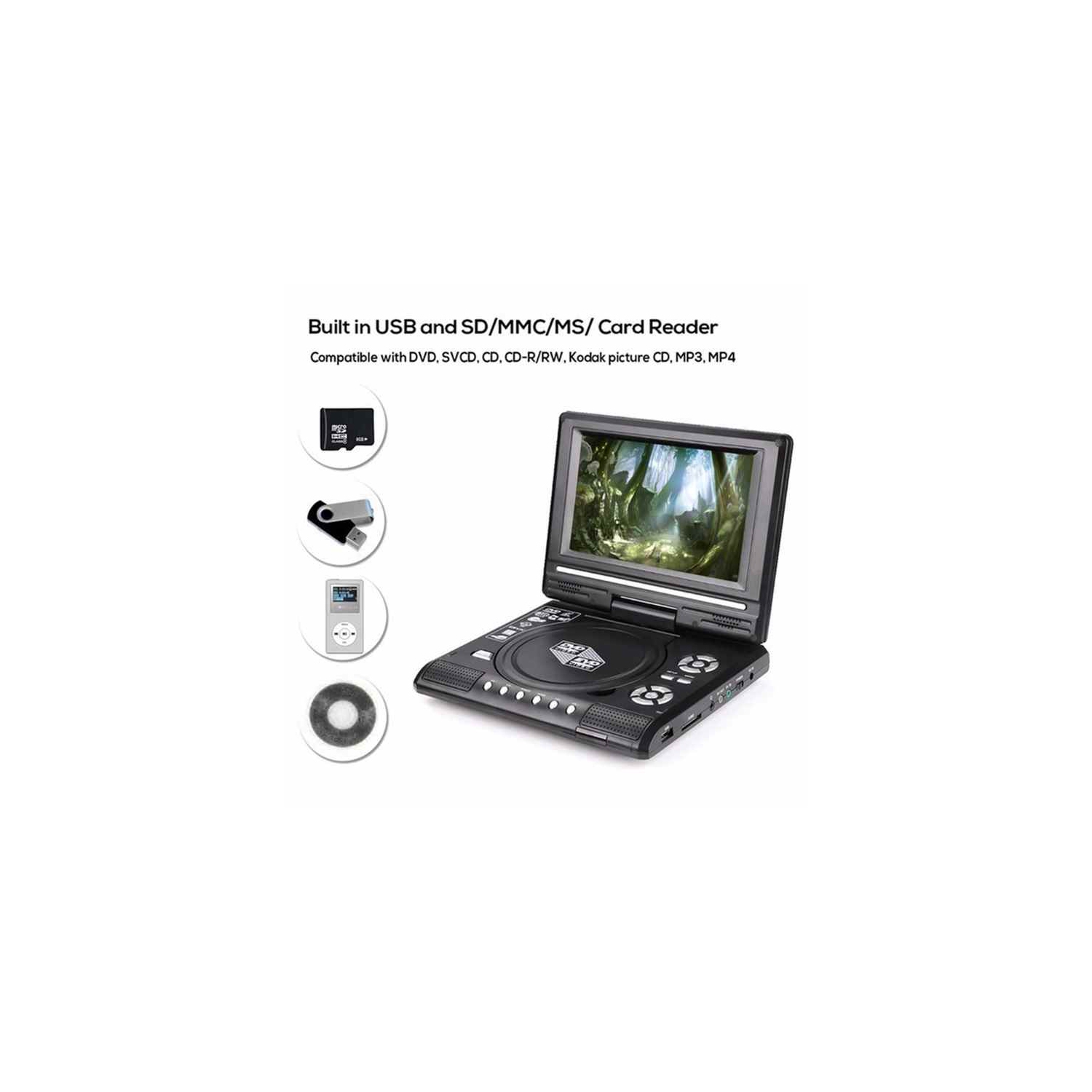 7.8&nbsp;po lecteur DVD mobile haute définition portable EVD petit téléviseur mini lecteur CD avec fonction de jeu vidéo 3D effet son haute