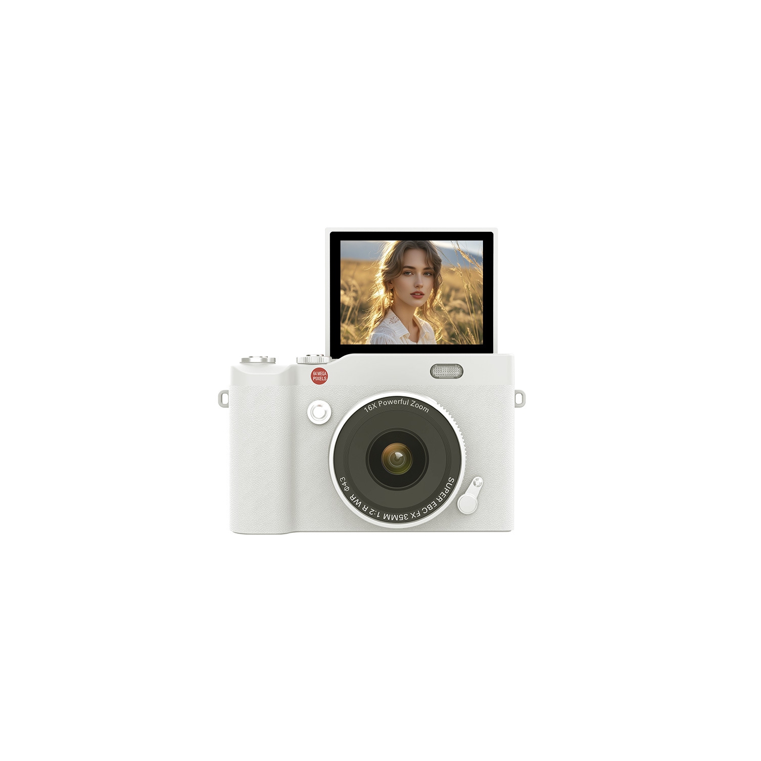 4K HD Flip Screen Student Camera Photographing Digital Travel CCD, 64MP and 2.4 Inch HD Display - Pearl White