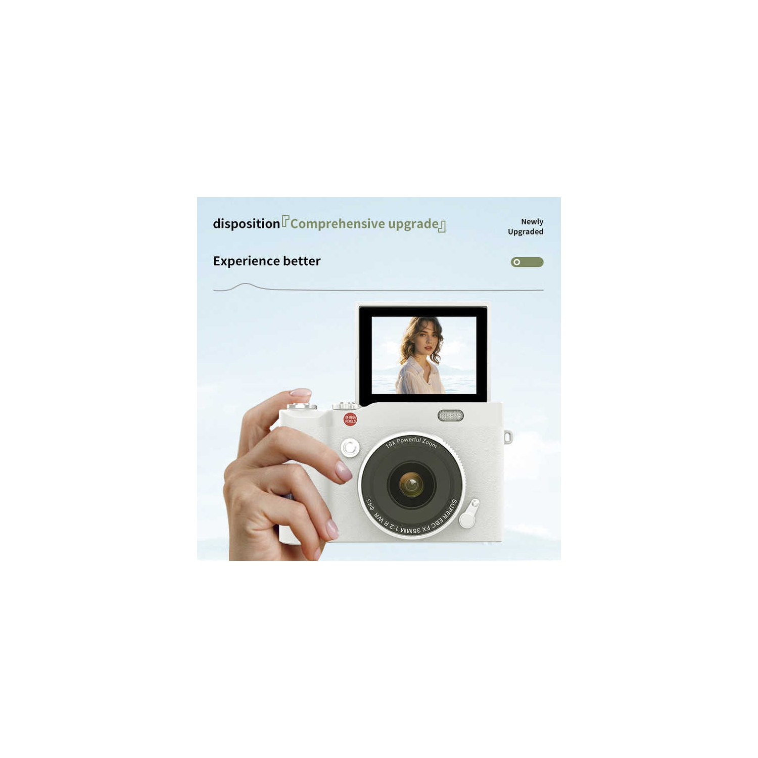 4K HD Flip Screen Student Camera Photographing Digital Travel CCD, 64MP and 2.4 Inch HD Display - Pearl White