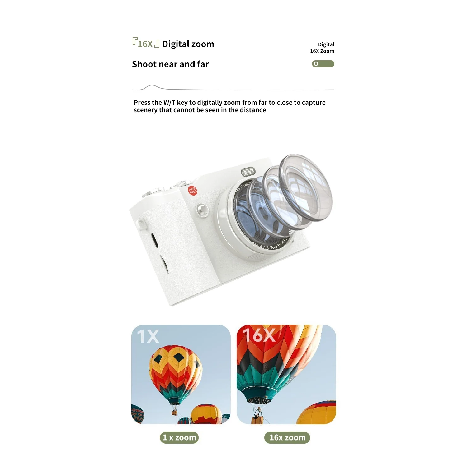 4K HD Flip Screen Student Camera Photographing Digital Travel CCD, 64MP and 2.4 Inch HD Display - Pearl White