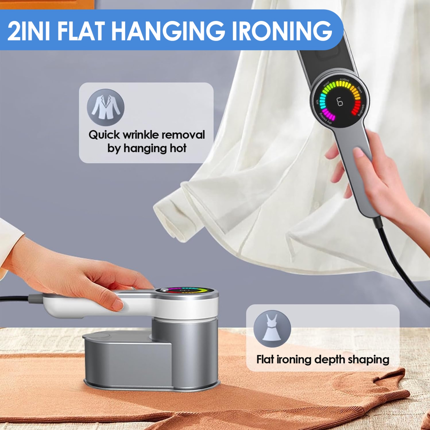 Défroisseur à vapeur portatif – Commande automatique de la température à 6 vitesses, mini défroisseur de voyage portatif, fer à repasser domestique à