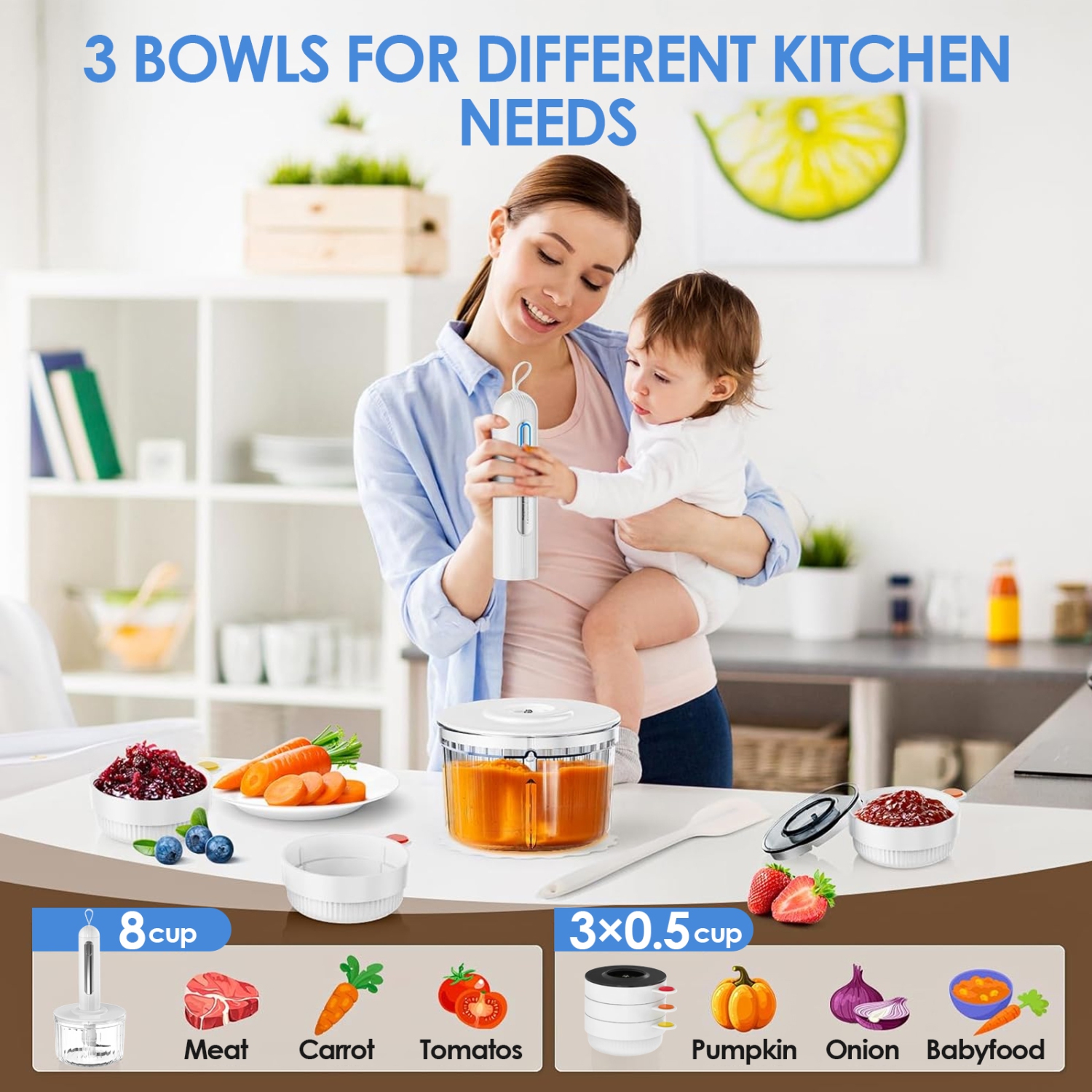 Multifunctional Blender, Rechargeable Cordless Blender for Blending Minced Meat, Garlic, Peppers, etc.