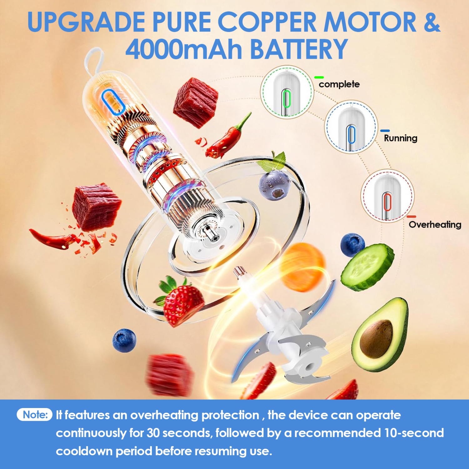 Multifunctional Blender, Rechargeable Cordless Blender for Blending Minced Meat, Garlic, Peppers, etc.