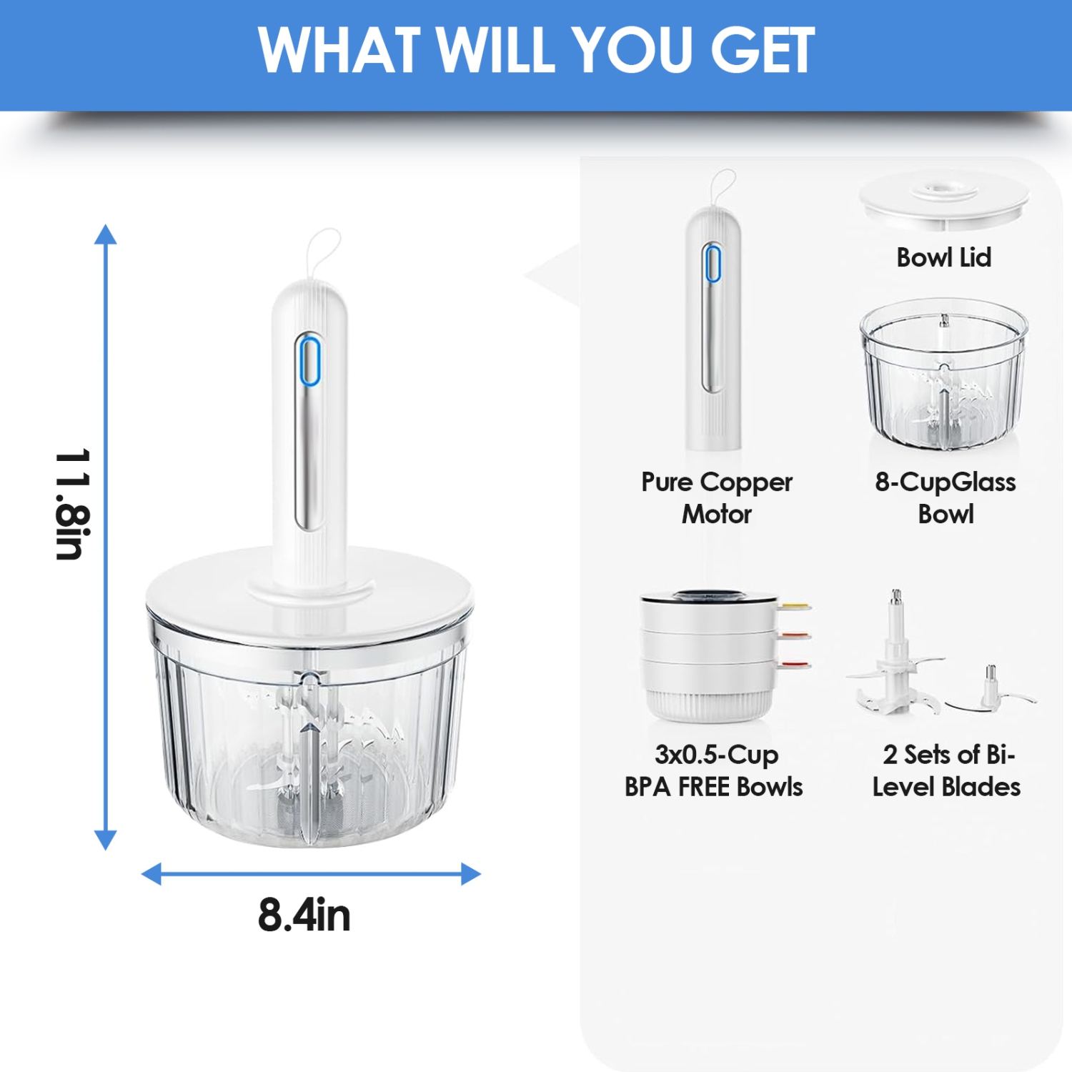 Multifunctional Blender, Rechargeable Cordless Blender for Blending Minced Meat, Garlic, Peppers, etc.