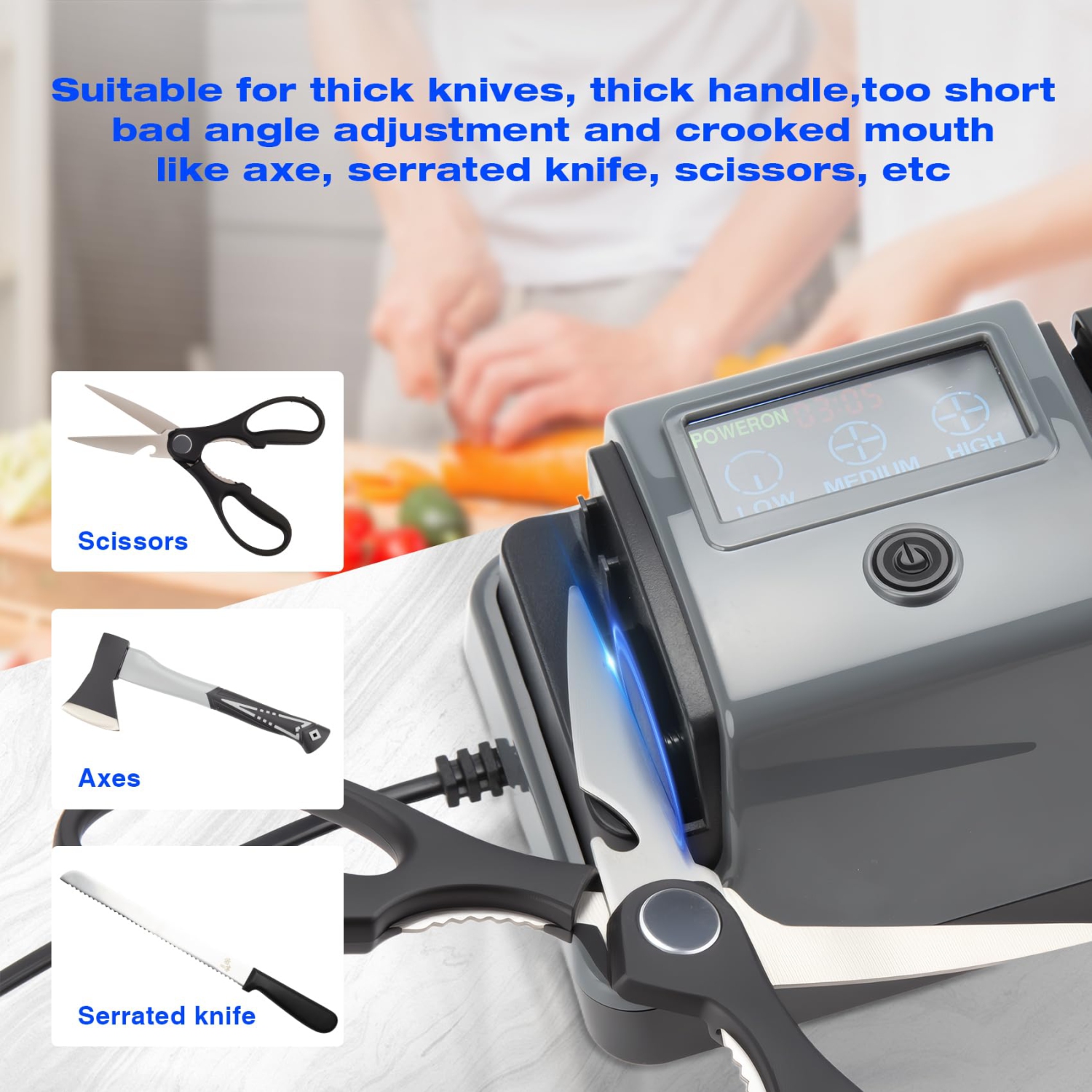 Electric Knife Sharpener, Multi-Function Knife Sharpener with Smart Digital Display for Chef Knife, Scissors, Kitchen Knife