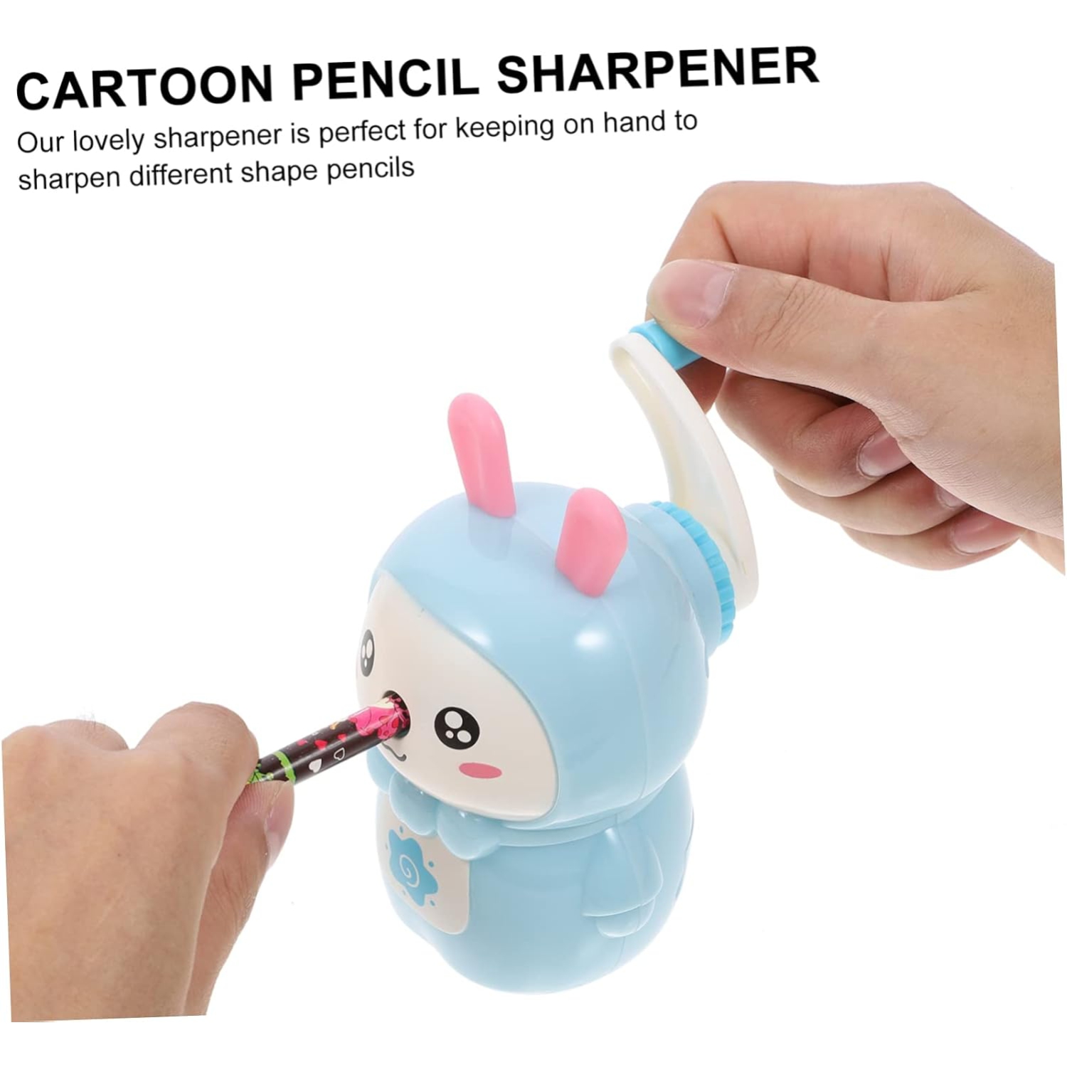 Cartoon automatic pencil sharpener gift cartoon rabbit manual pencil sharpener, non-slip handle - pink