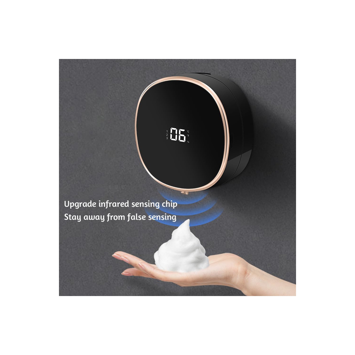 Automatic soap dispenser, wall mounted, USB charging, LED display, sensor, hand soap dispenser, 3-level adjustable sensor, touchless foam dispenser,