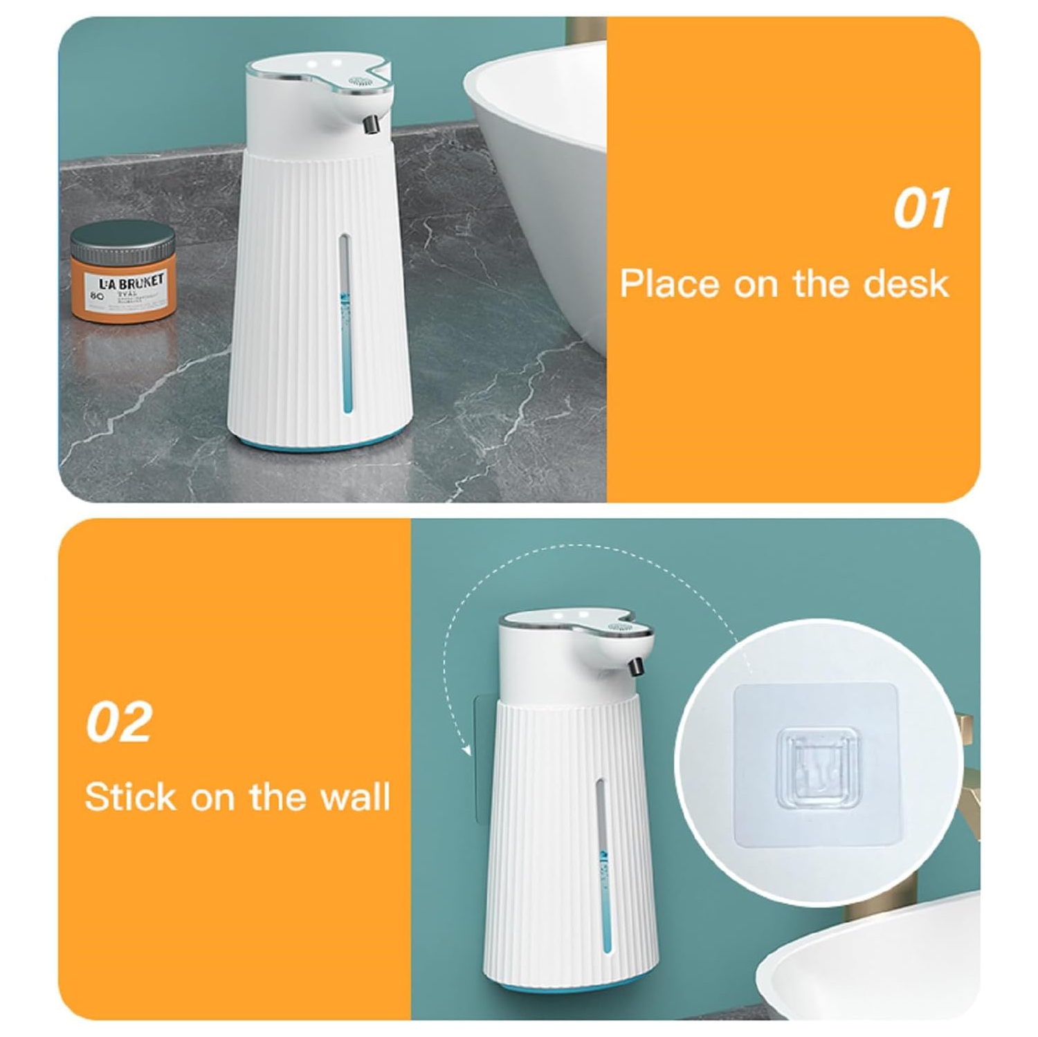 Distributeur de savon automatique, distributeur de savon ABS sans contact, 400 ml, avec capteur de mouvement infrarouge et base étanche,