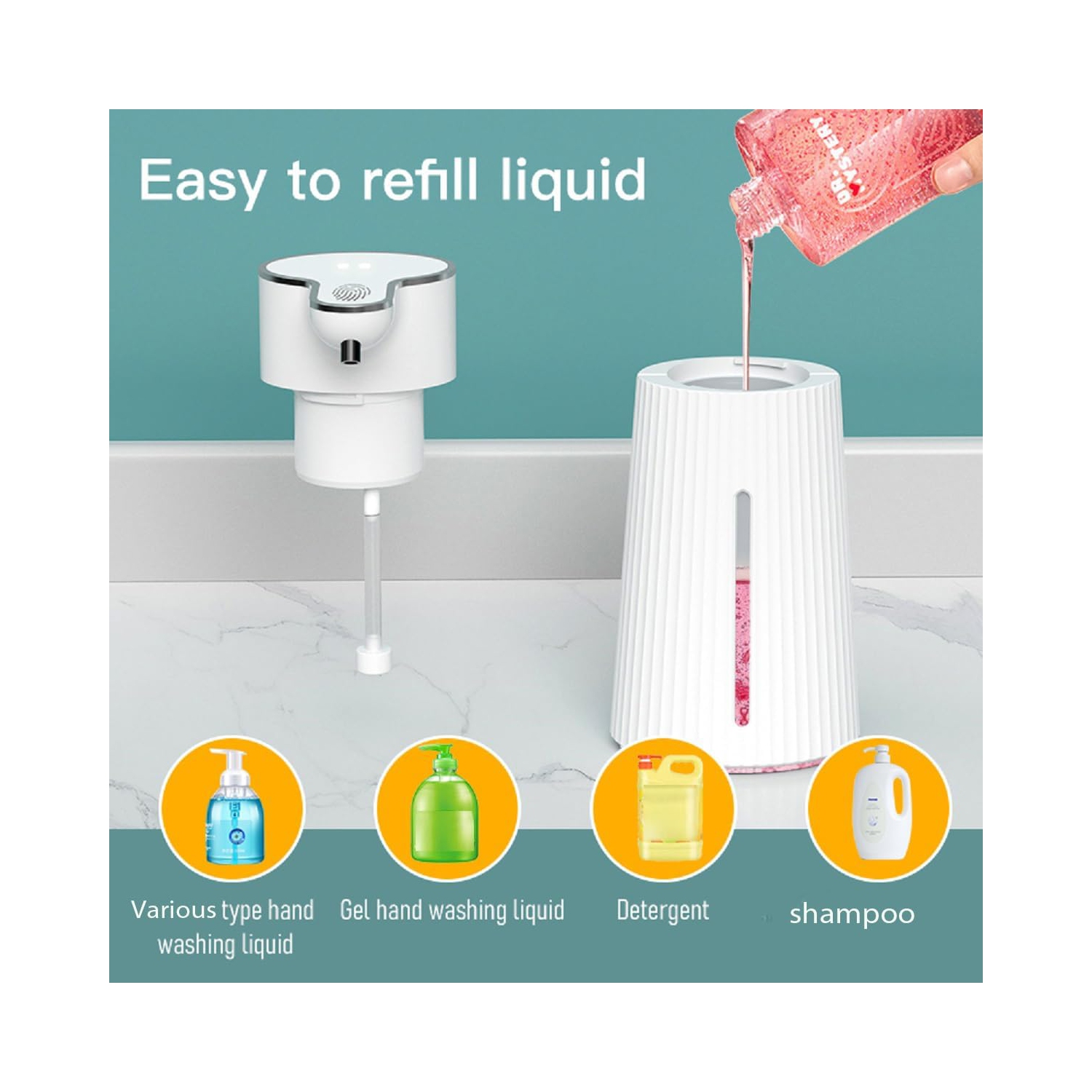 Distributeur de savon automatique, distributeur de savon ABS sans contact, 400 ml, avec capteur de mouvement infrarouge et base étanche,