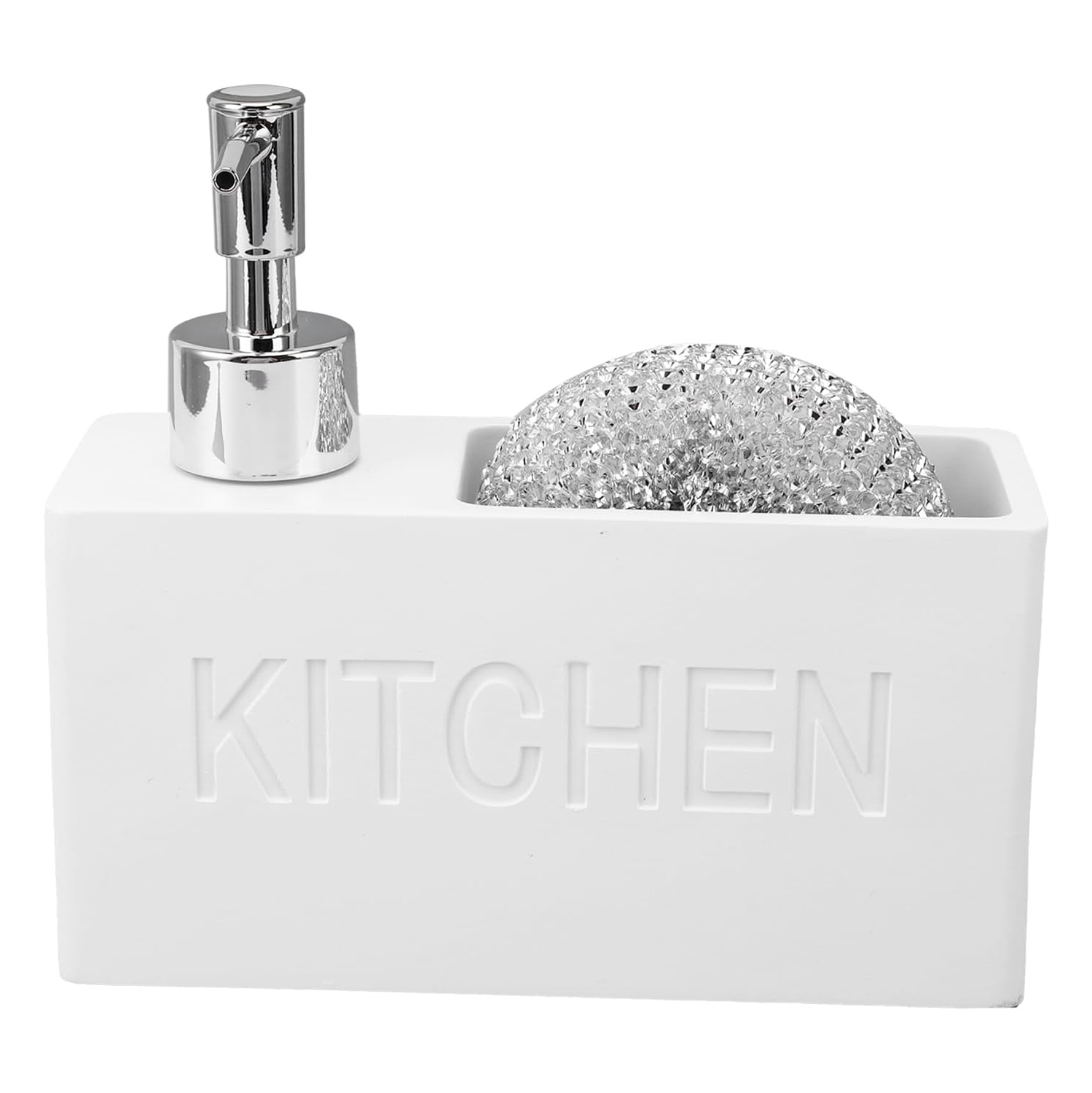 Wall-mounted dishwashing liquid push-dispensing bottle with cleaning ball sponge holder, bathroom and kitchen soap dispenser storage box - white