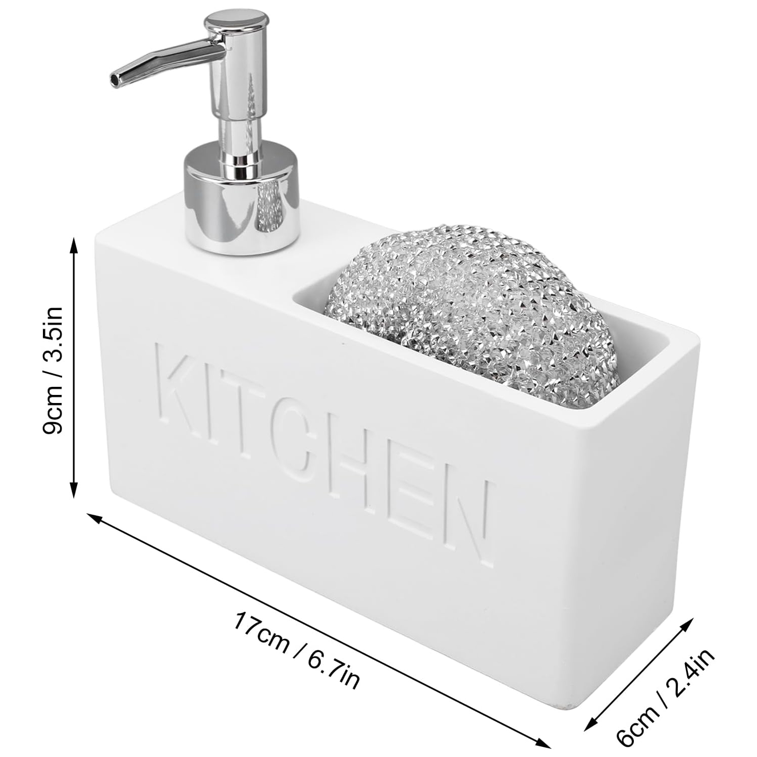 Wall-mounted dishwashing liquid push-dispensing bottle with cleaning ball sponge holder, bathroom and kitchen soap dispenser storage box - white