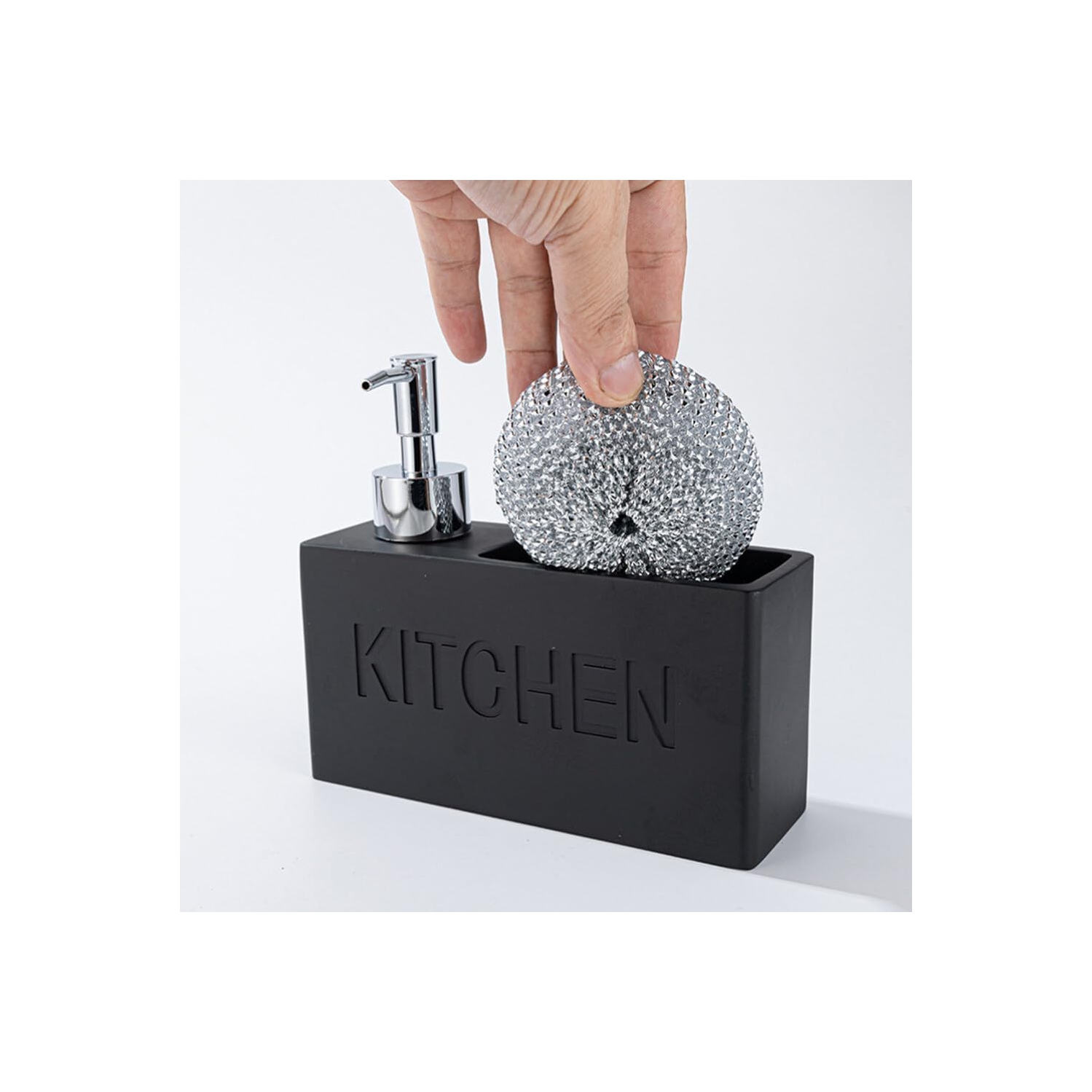 Bouteille à pousser pour lave-vaisselle murale avec porte-éponge à bille de nettoyage, boîte de rangement pour distributeur de savon de salle de bain