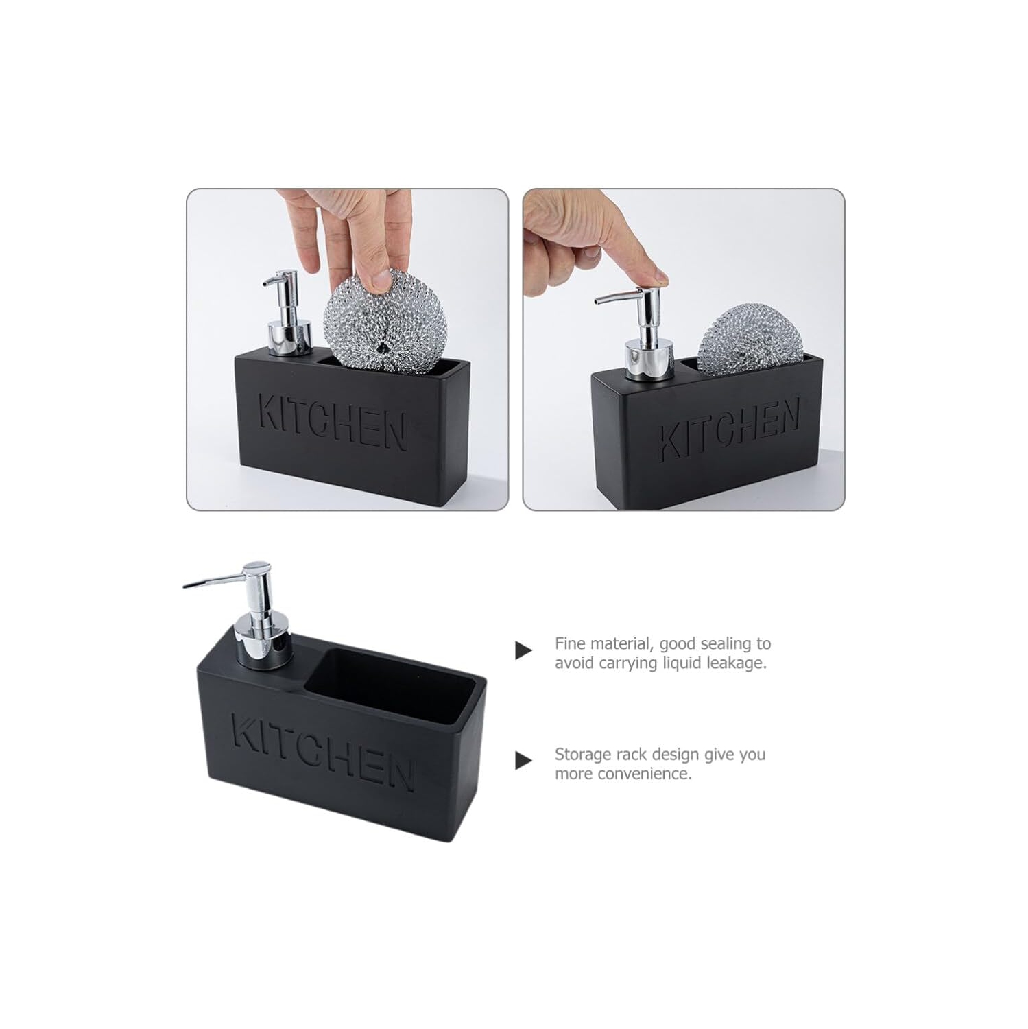 Bouteille à pousser pour lave-vaisselle murale avec porte-éponge à bille de nettoyage, boîte de rangement pour distributeur de savon de salle de bain