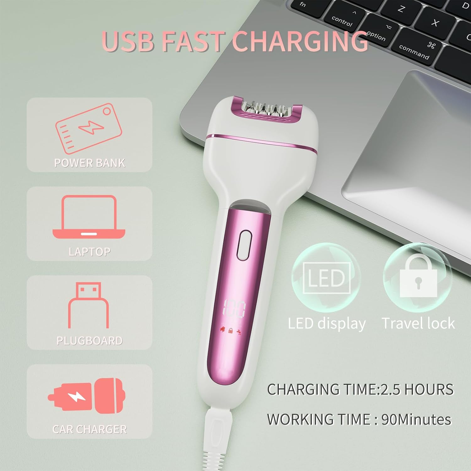 Épilateur 3-en-1 pour femmes, appareil d'épilation pour le corps, tondeuse électrique rechargeable étanche sans fil, rasoir et nettoyant Callus pour