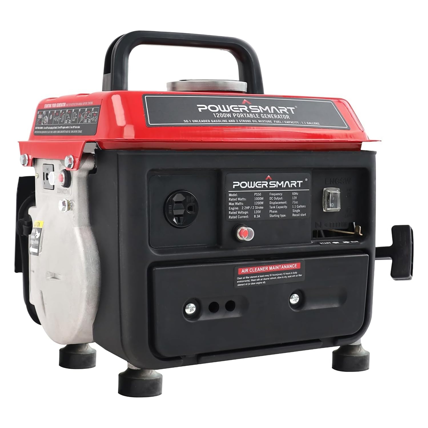PowerSmart PS50 1000W 2 Stroke Manual Start Portable Generator, Red/Black