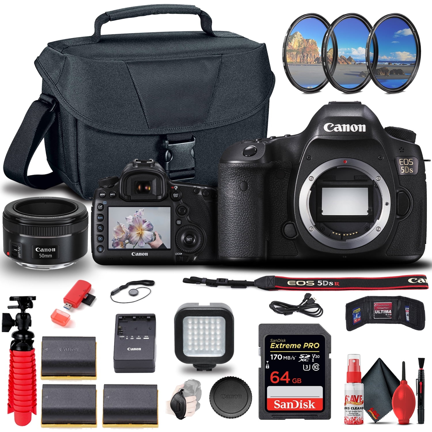 Canon EOS 5DS DSLR Camera + Canon EF 50mm Lens + 64GB + More