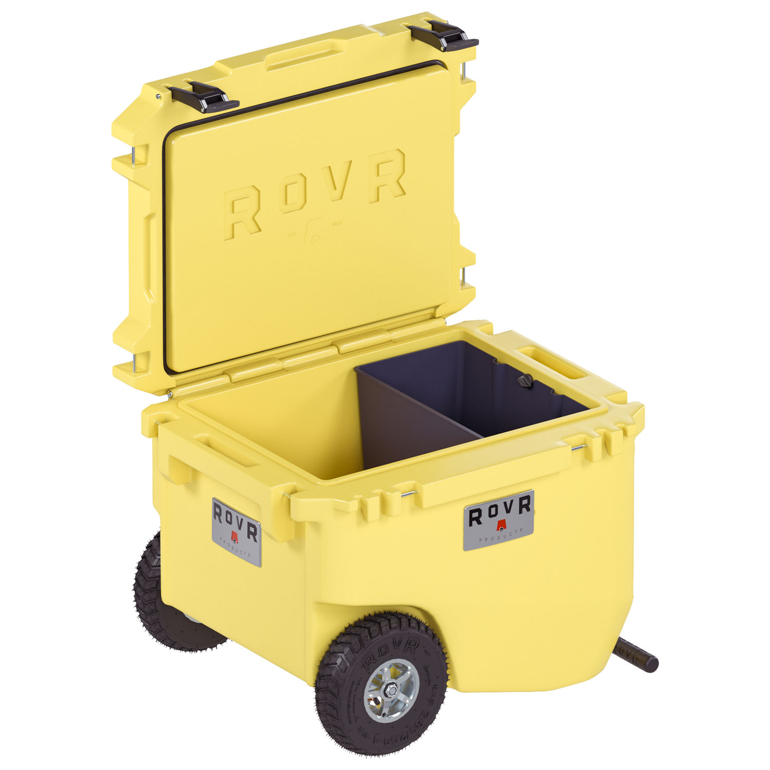 Glacière à parois rigides sur roues de 56,8 L avec poignée RollR de RovR - Côté ensoleillé