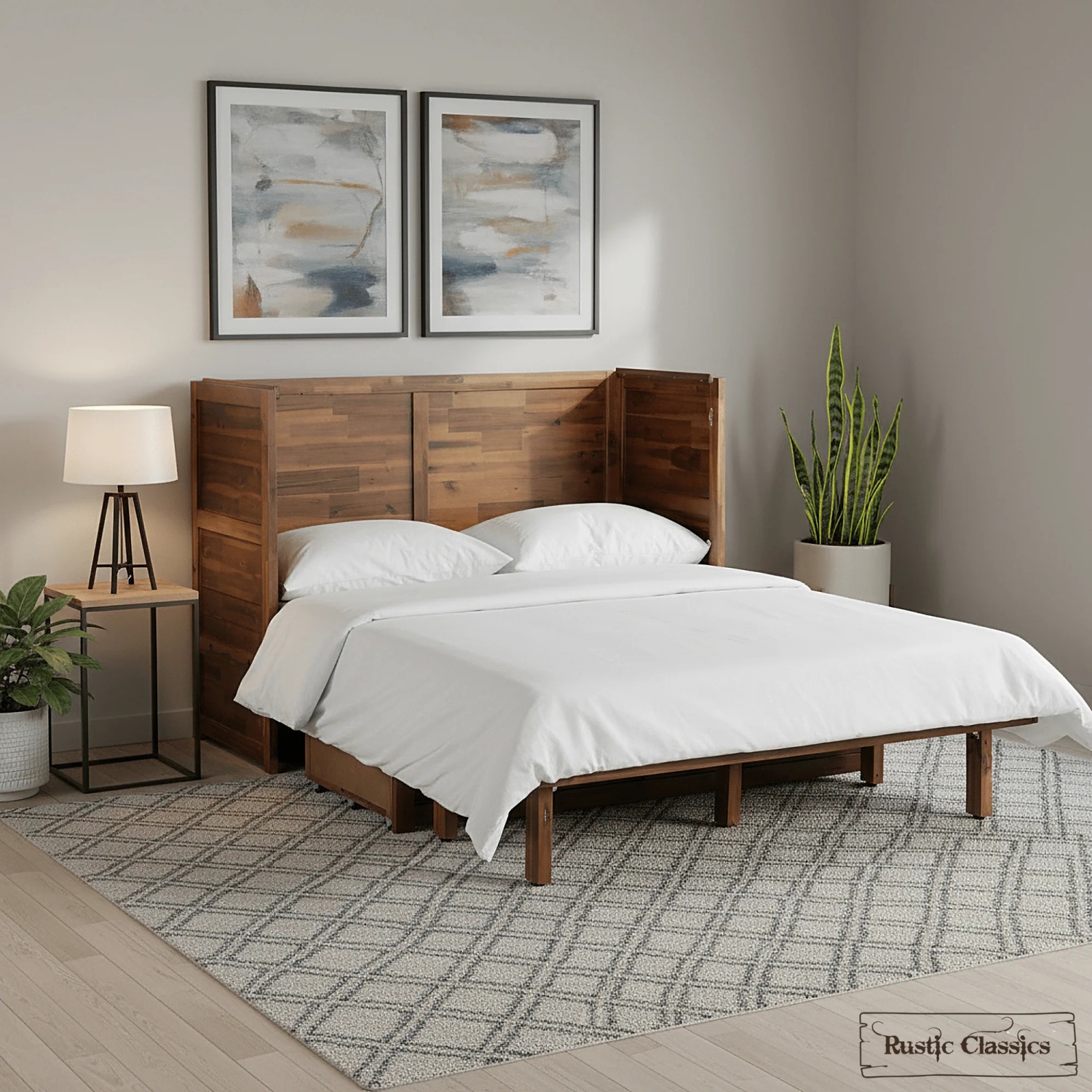 Rustic Classics Stow Full Size Murphy Bed Cabinet with Gel Memory Foam Mattress