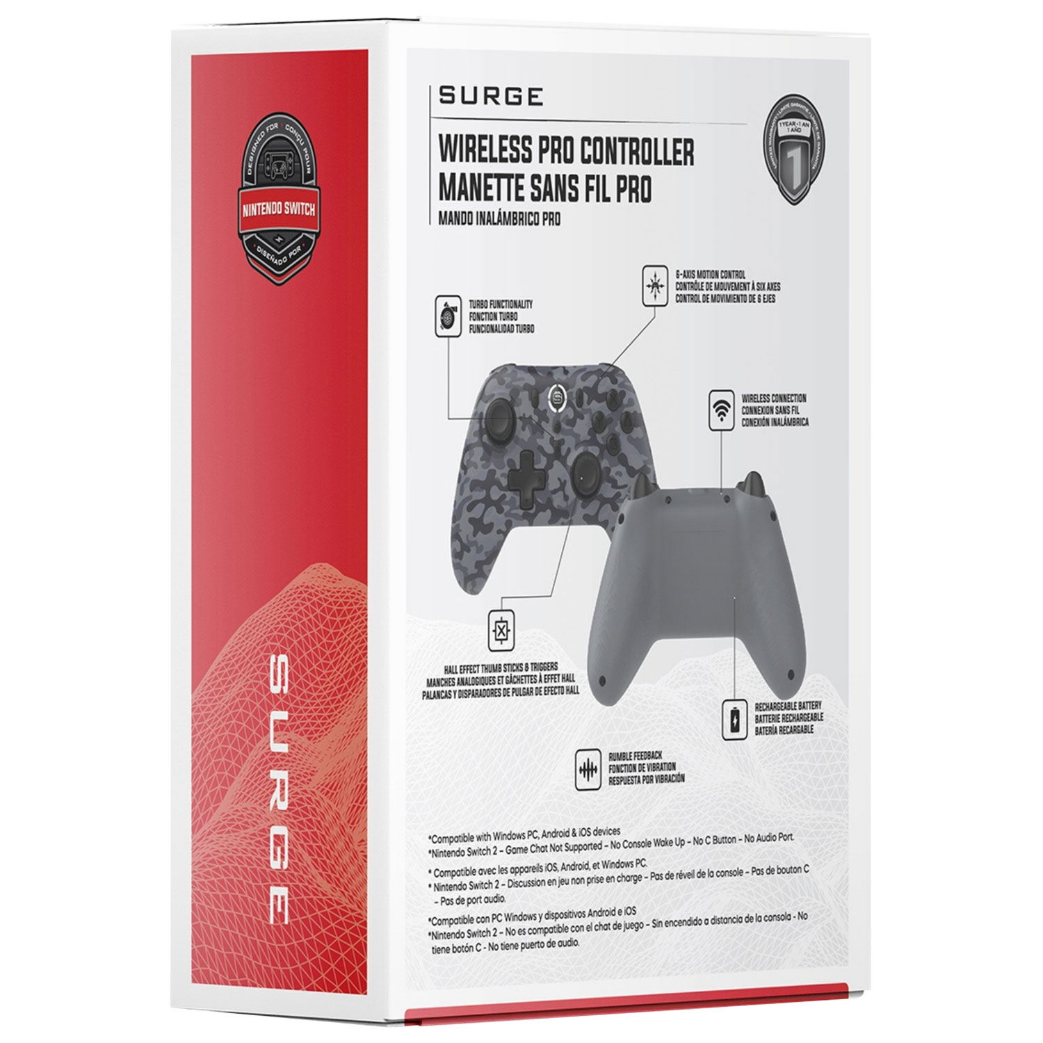 Surge Wireless Pro Controller for Switch/Switch 2/PC - Grey Camo