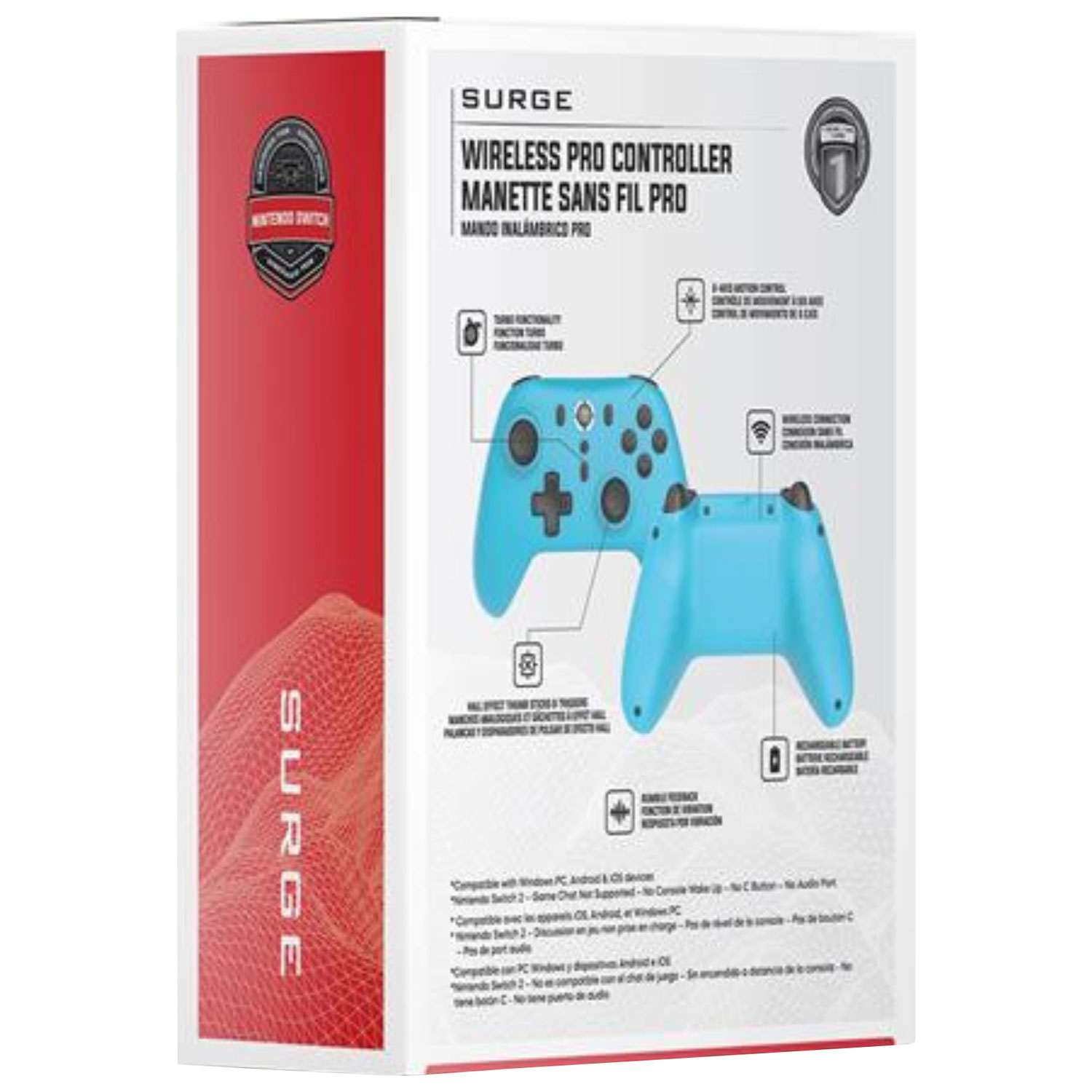 Manette sans fil Pro de Surge pour Switch/Switch 2/PC - Bleu