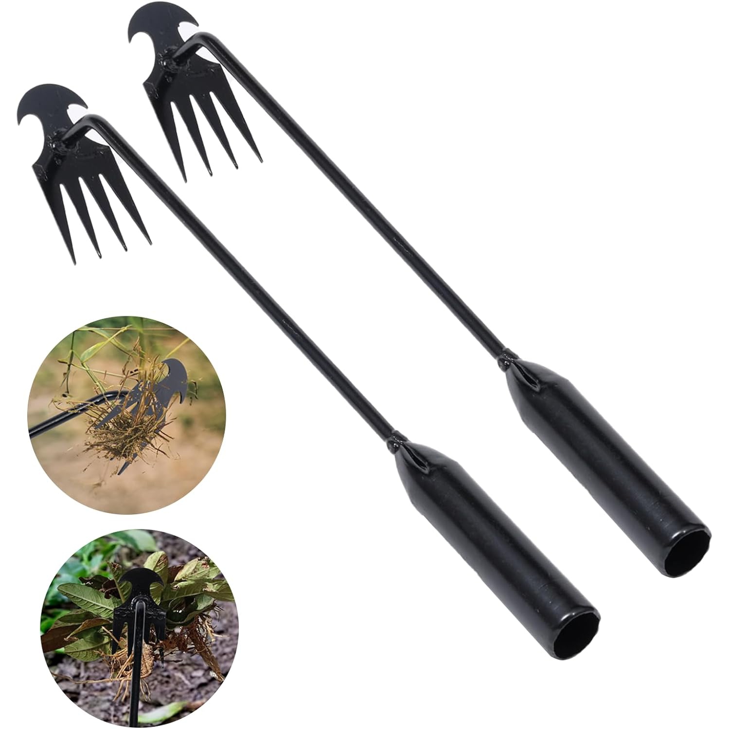 Garden Weed Pulling Tool, Portable Garden Weeder Tool Uprooting Weeding Tool, 4 Teeth Manganese Steel Forged Hand Weeder for Gardening Backyard Farm