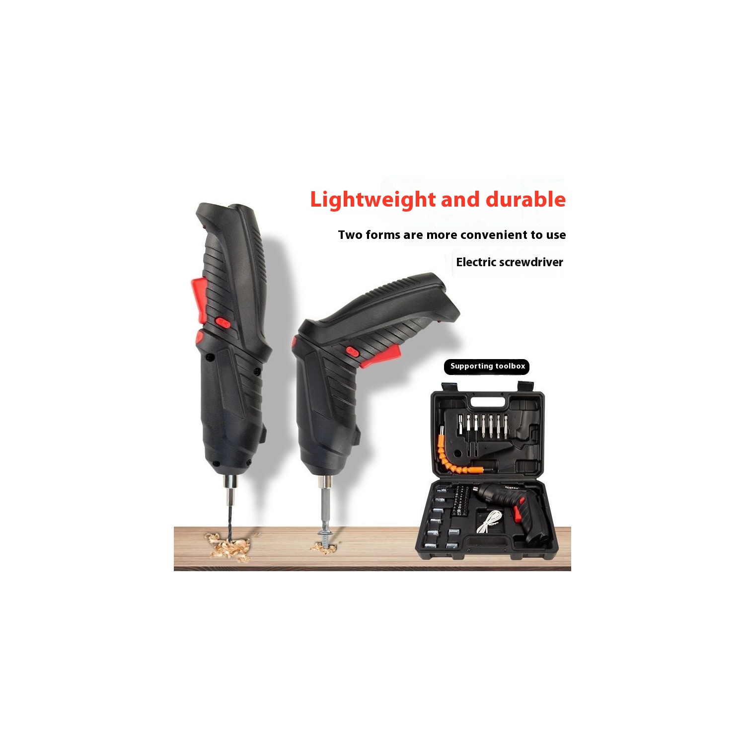 Electric Screwdriver Portable Set, 3.6V with 47pcs Cordless Accessories, Dual Position Handle and LED Headlight, Case, For Home Repairs