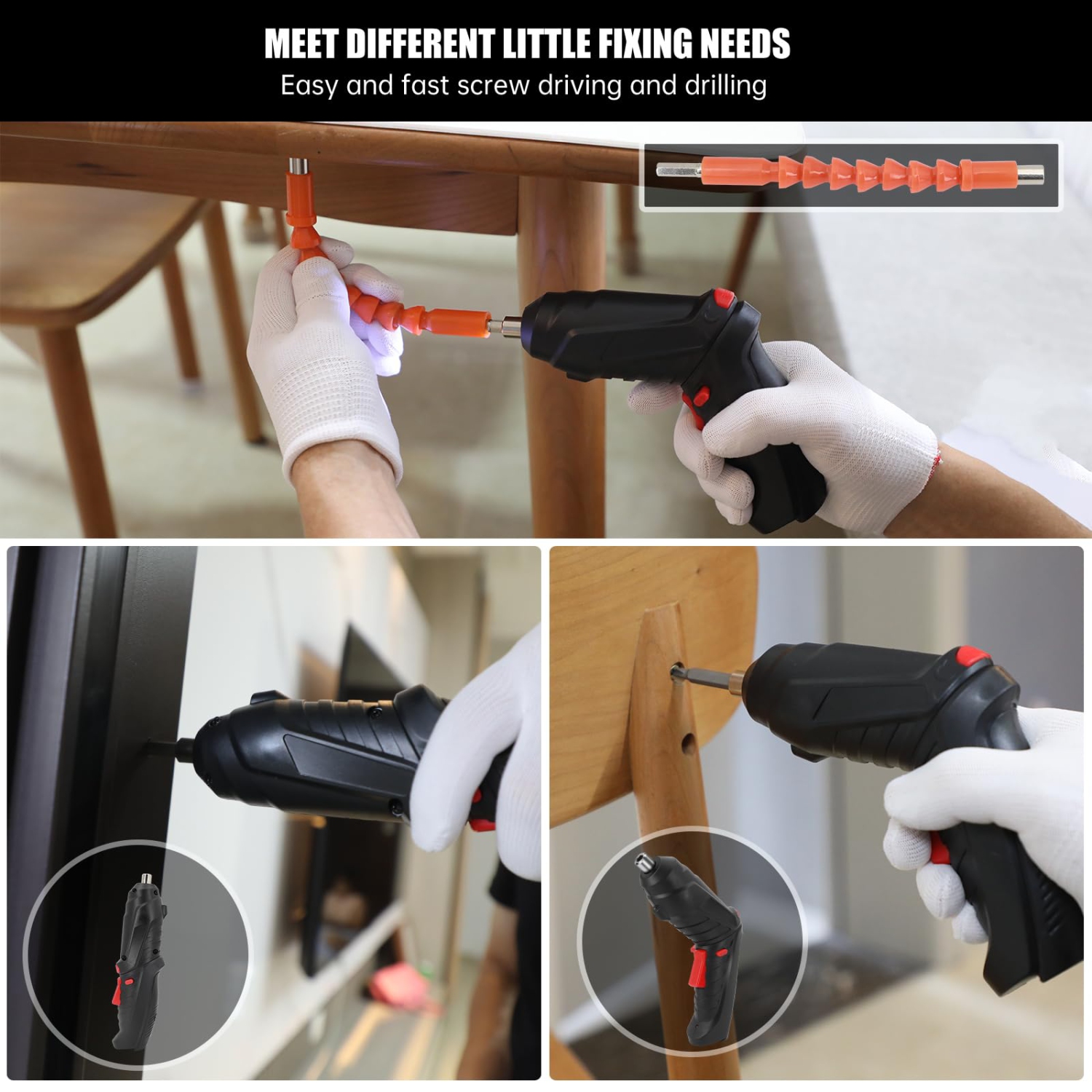 Electric Screwdriver Portable Set, 3.6V with 47pcs Cordless Accessories, Dual Position Handle and LED Headlight, Case, For Home Repairs