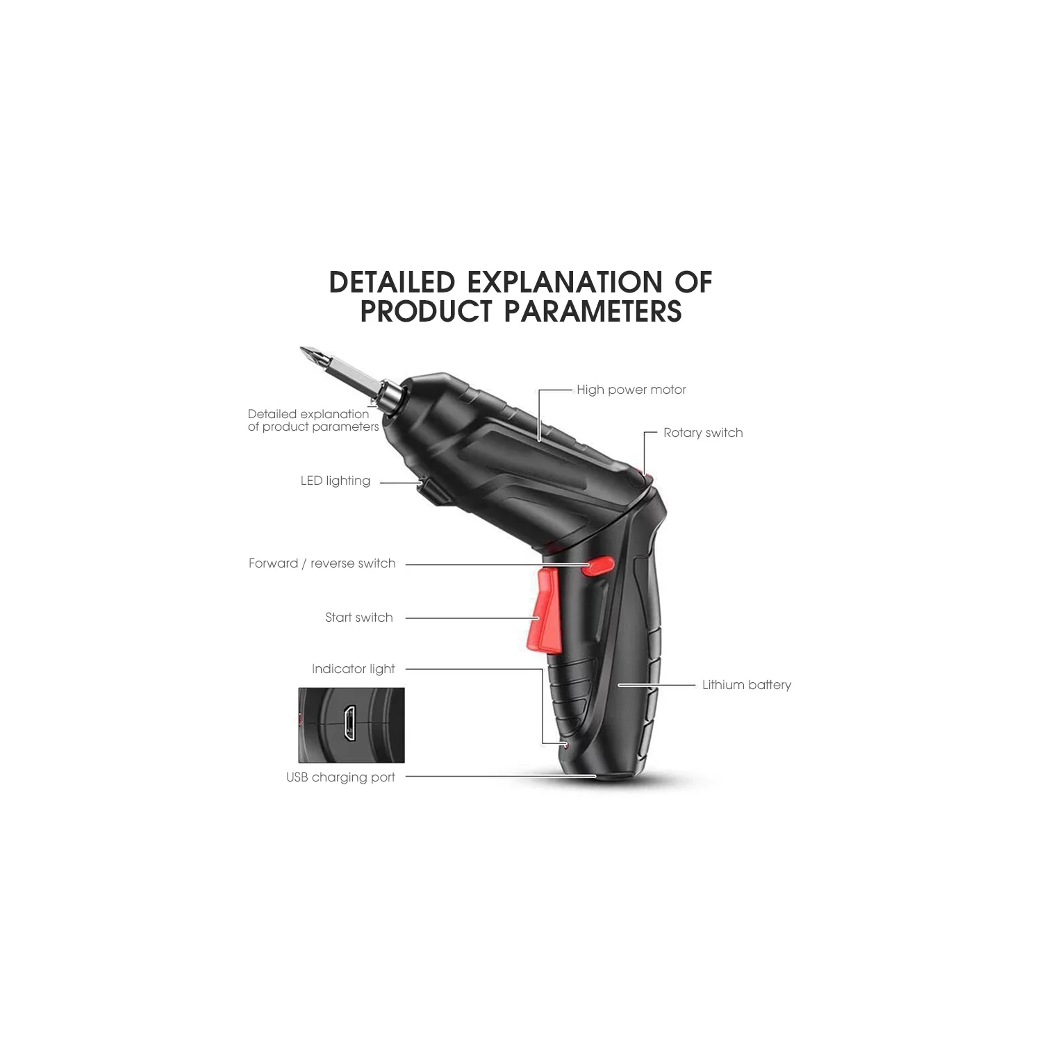 Electric Screwdriver Portable Set, 3.6V with 47pcs Cordless Accessories, Dual Position Handle and LED Headlight, Case, For Home Repairs