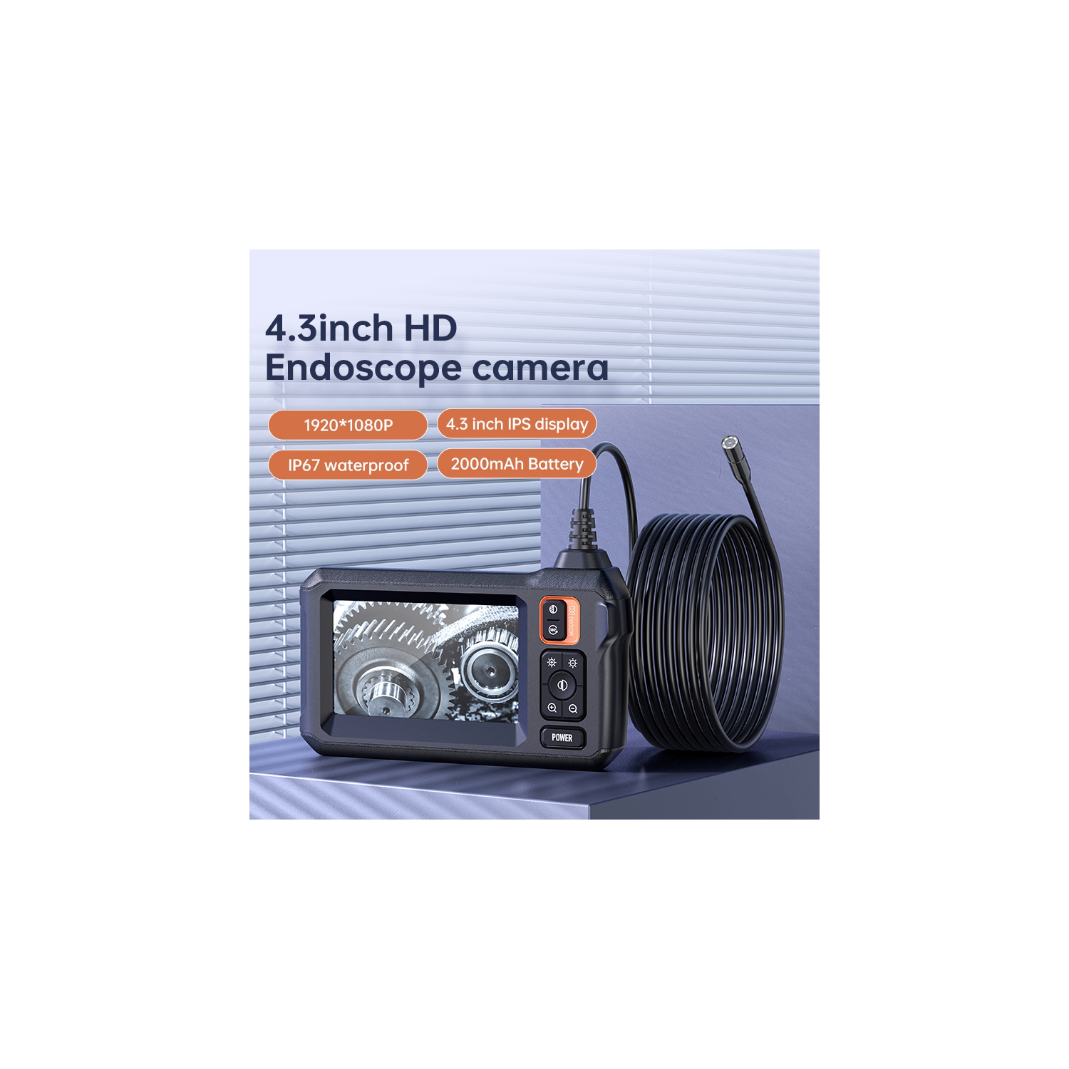 Caméra endoscope avec lumière, caméra d'inspection en endoscope avec écran IPS de 4,3&nbsp;po, portée de cordon de 16,4PI pour inspection industrielle