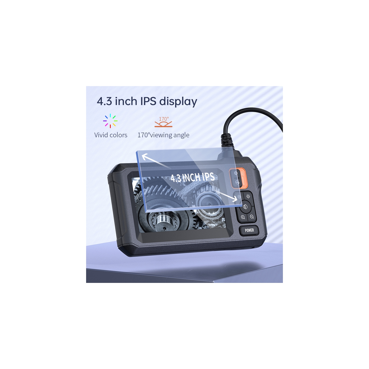 Caméra endoscope avec lumière, caméra d'inspection en endoscope avec écran IPS de 4,3&nbsp;po, portée de cordon de 16,4PI pour inspection industrielle