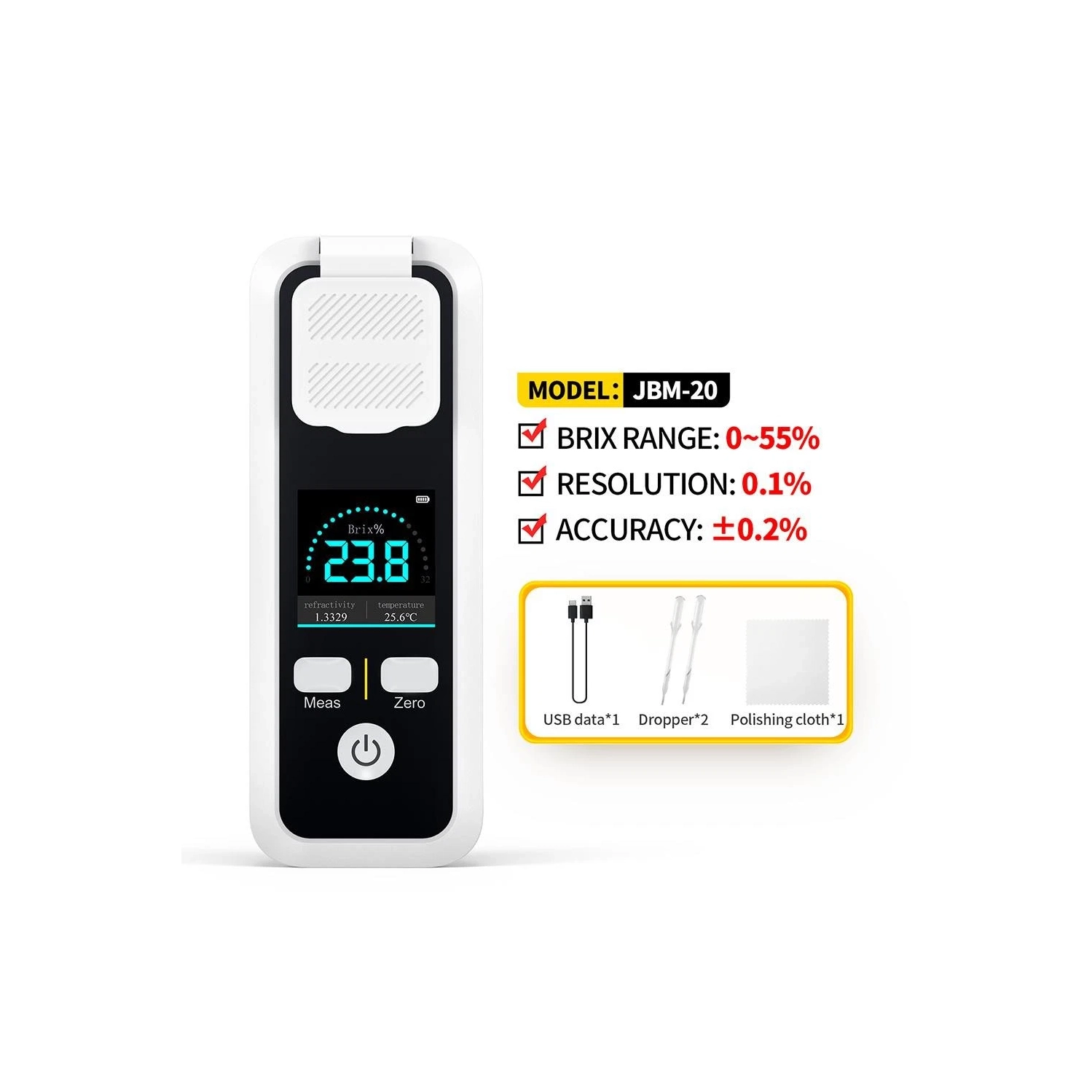 Digital Brix Refractometer Rechargeable Sugar Content Meter Measure Fruit Juice Beverage Wine Beer 0- 55%