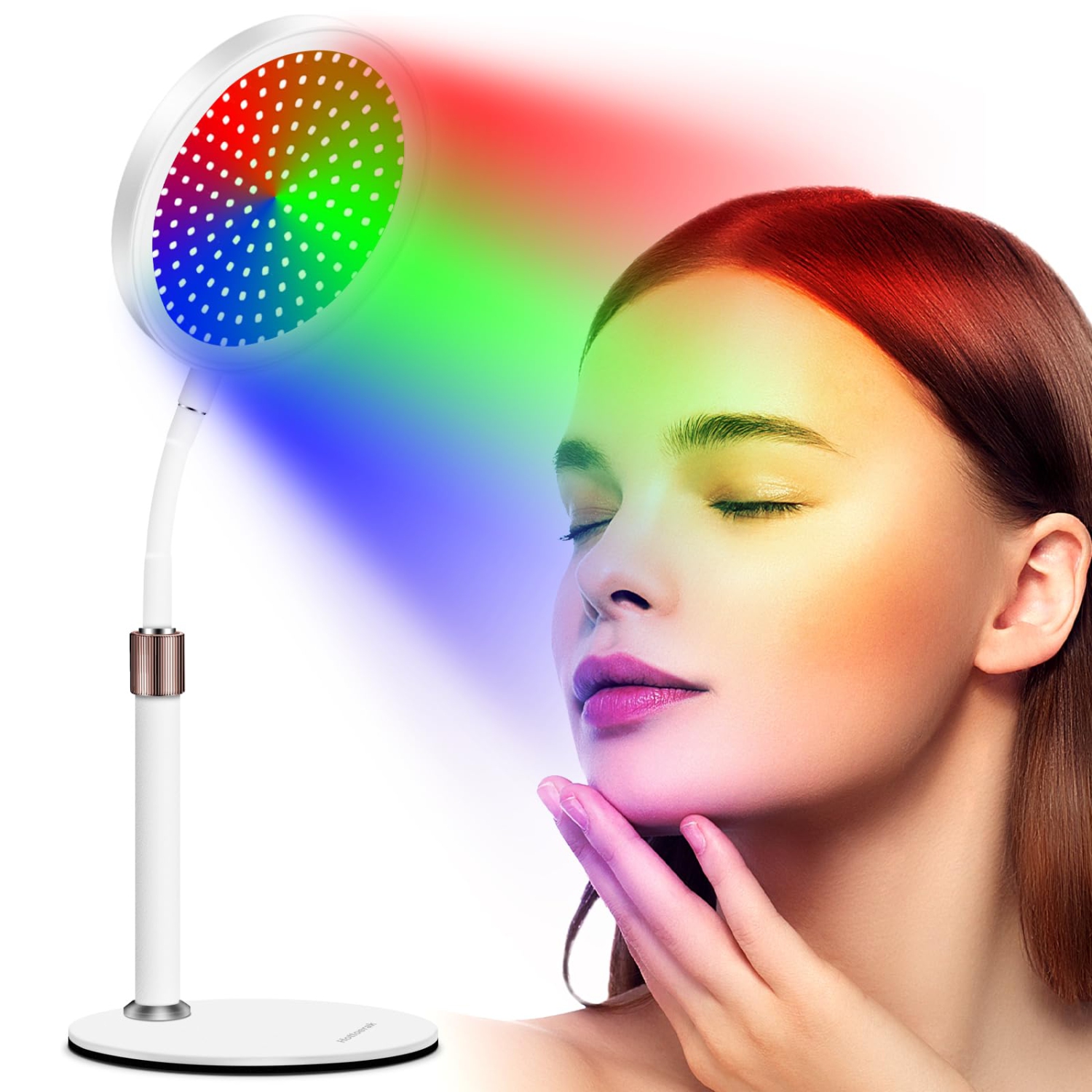 Red Light Lamp with Base, 7 Colours Red Light Therapy with Timer, 100 LEDs Red Light Therapy, Gooseneck Red Light Lamp for Face, Neck, Knee, Back
