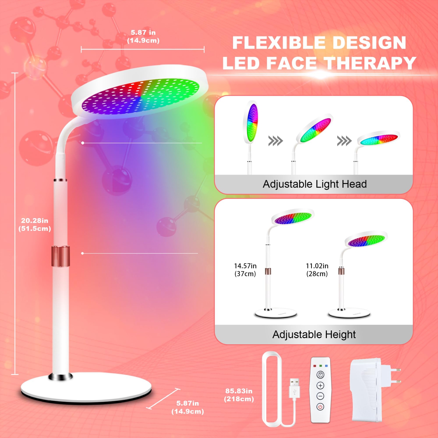 Red Light Lamp with Base, 7 Colours Red Light Therapy with Timer, 100 LEDs Red Light Therapy, Gooseneck Red Light Lamp for Face, Neck, Knee, Back