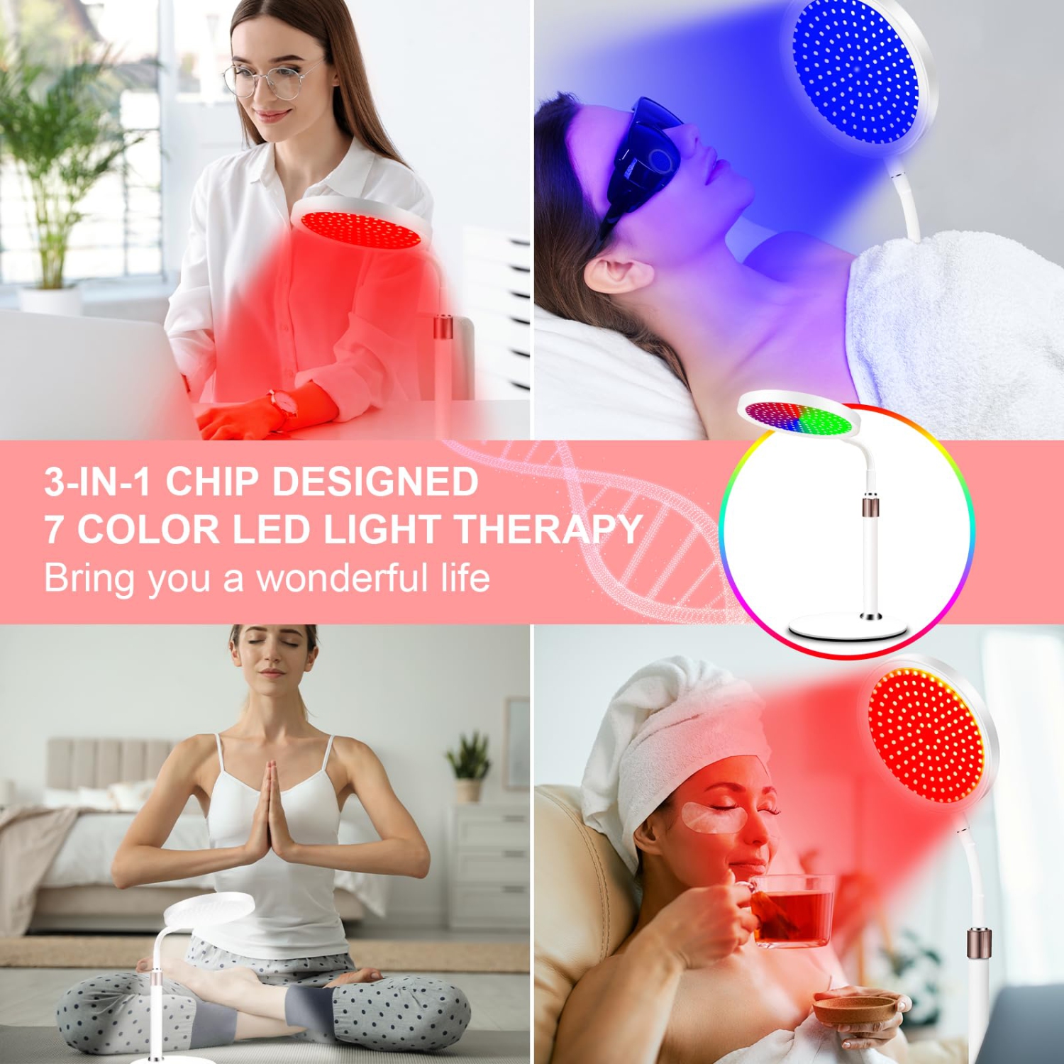 Red Light Lamp with Base, 7 Colours Red Light Therapy with Timer, 100 LEDs Red Light Therapy, Gooseneck Red Light Lamp for Face, Neck, Knee, Back